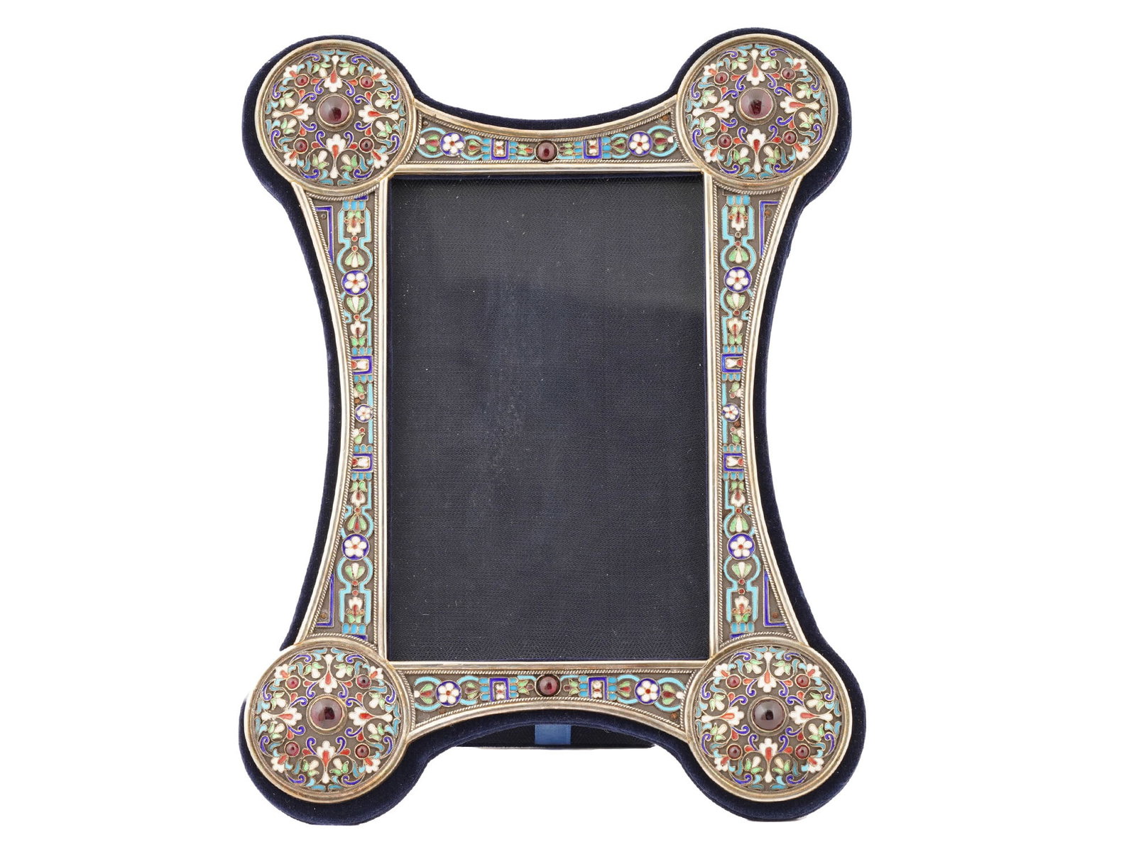 RUSSIAN SILVER ENAMEL PICTURE FRAME W GEMSTONES (1 of 7)