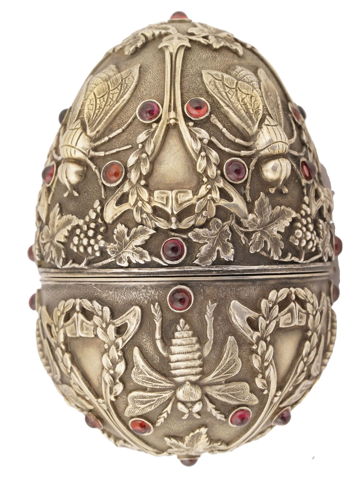 LARGE RUSSIAN SILVER FLY EASTER EGG WITH GEMSTONES (1 of 10)