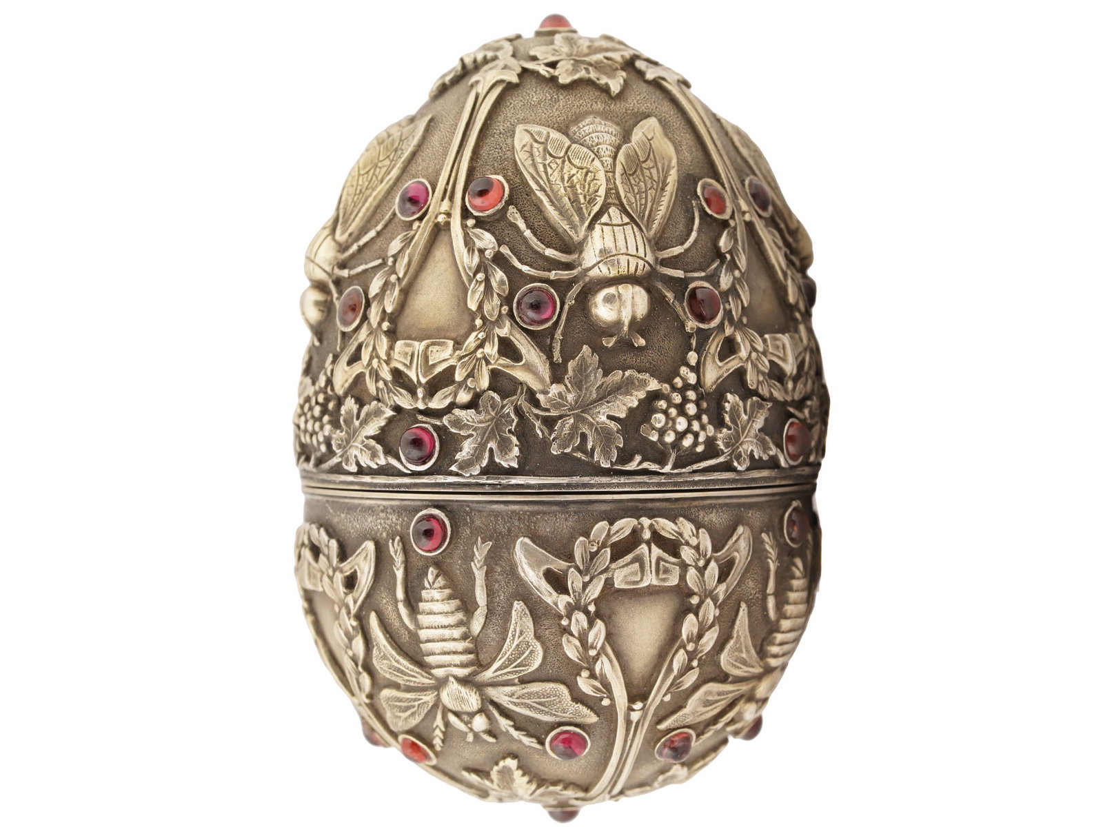LARGE RUSSIAN SILVER FLY EASTER EGG WITH GEMSTONES - 3