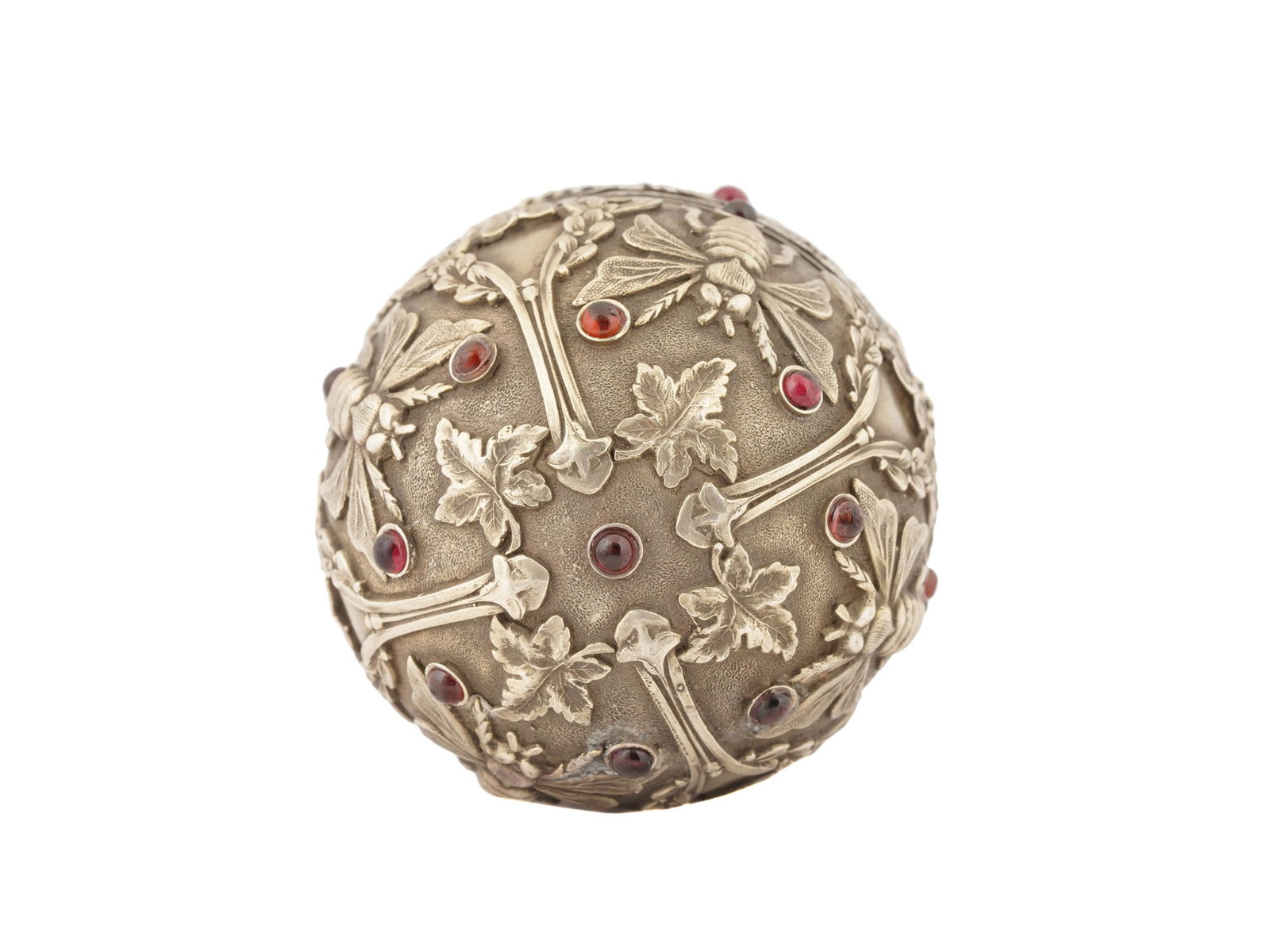 LARGE RUSSIAN SILVER FLY EASTER EGG WITH GEMSTONES - 6