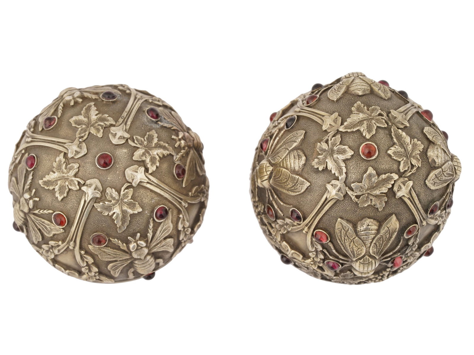 LARGE RUSSIAN SILVER FLY EASTER EGG WITH GEMSTONES - 7