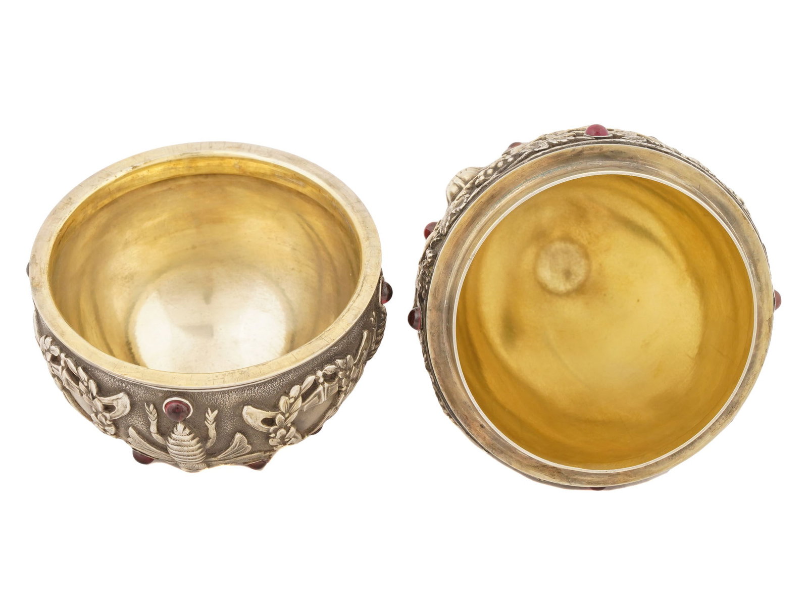 LARGE RUSSIAN SILVER FLY EASTER EGG WITH GEMSTONES - 8