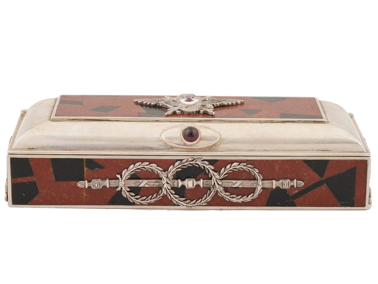 RUSSIAN SILVER ENAMEL MOSAIC BOX W GEMSTONES (1 of 9)