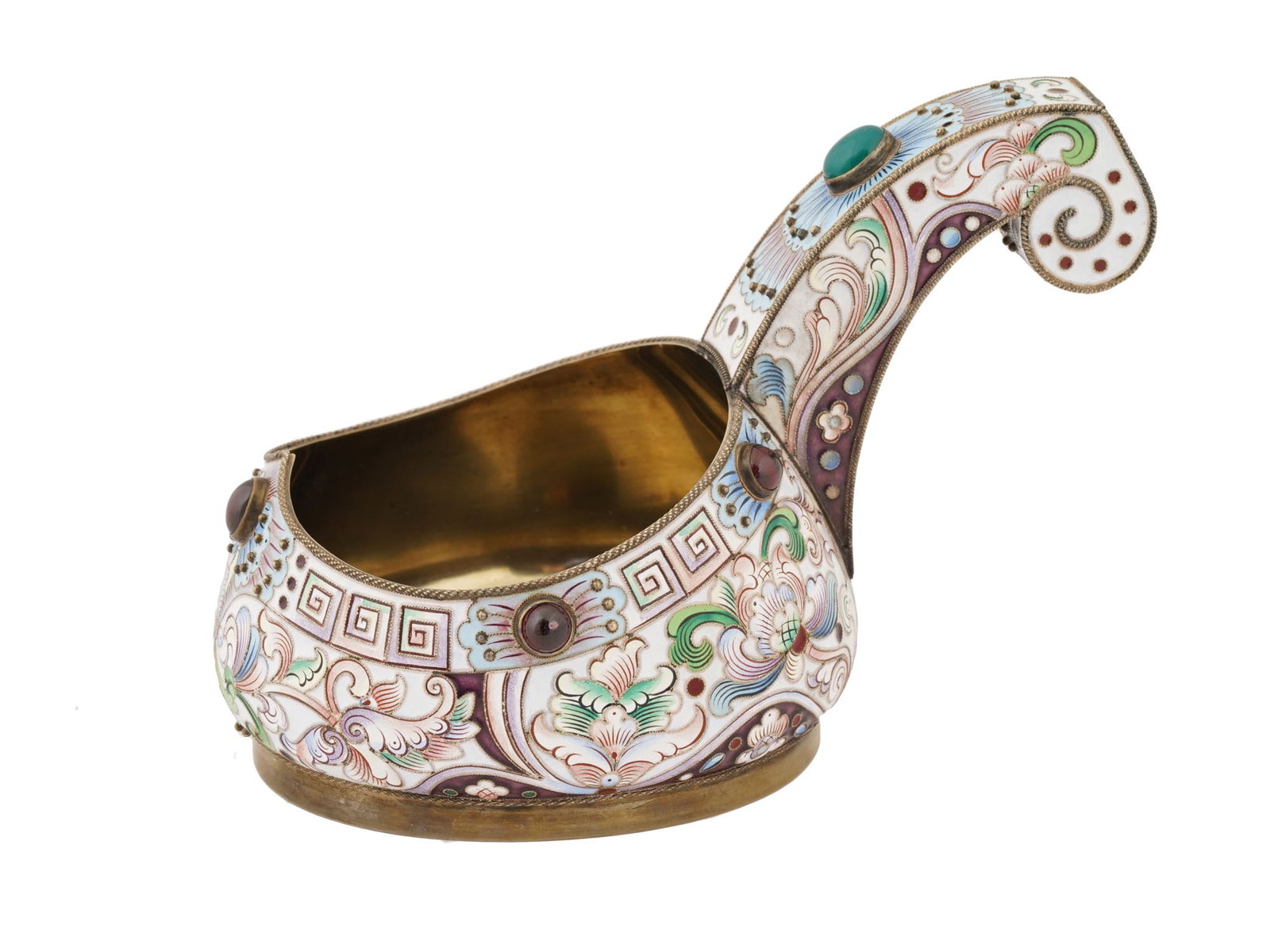 RUSSIAN GILT SILVER CLOISONNE ENAMEL KOVSH W GEMSTONES (1 of 8)