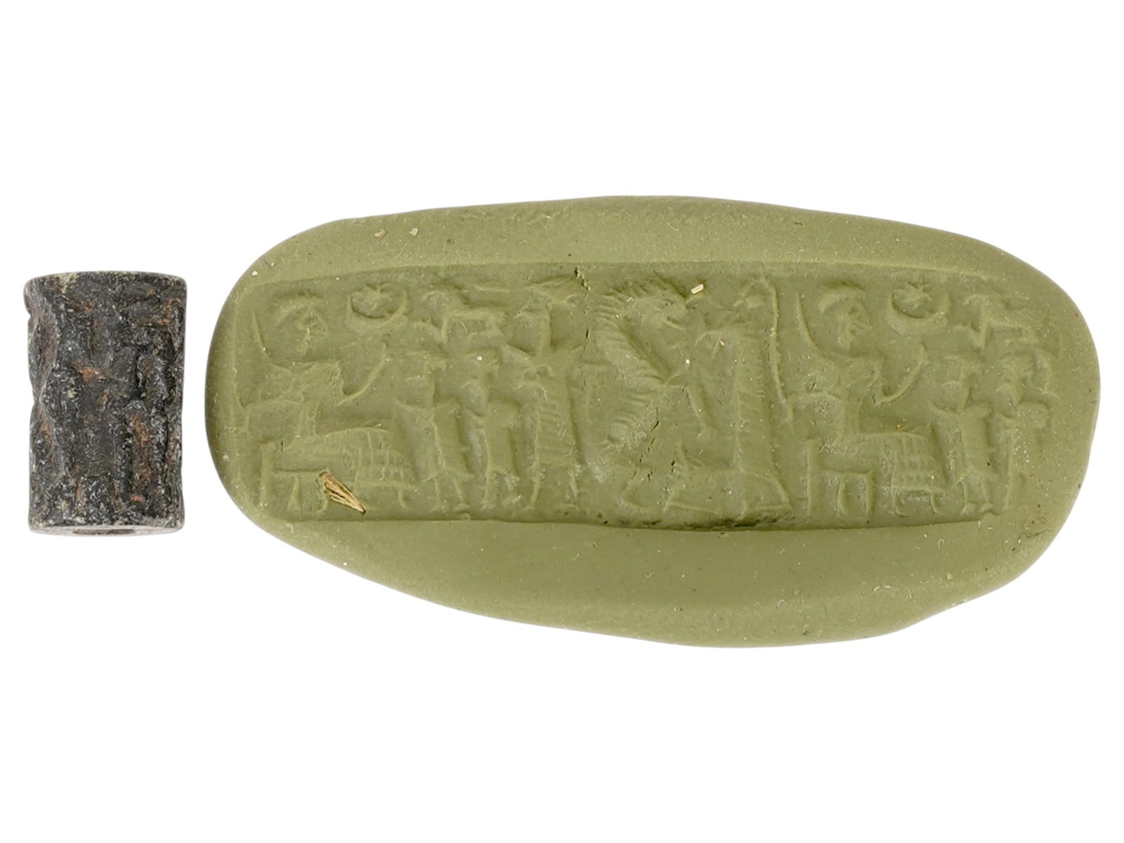 ANCIENT NEAR EASTERN CARVED HEMATITE BEAD CYLINDER SEAL (1 of 8)