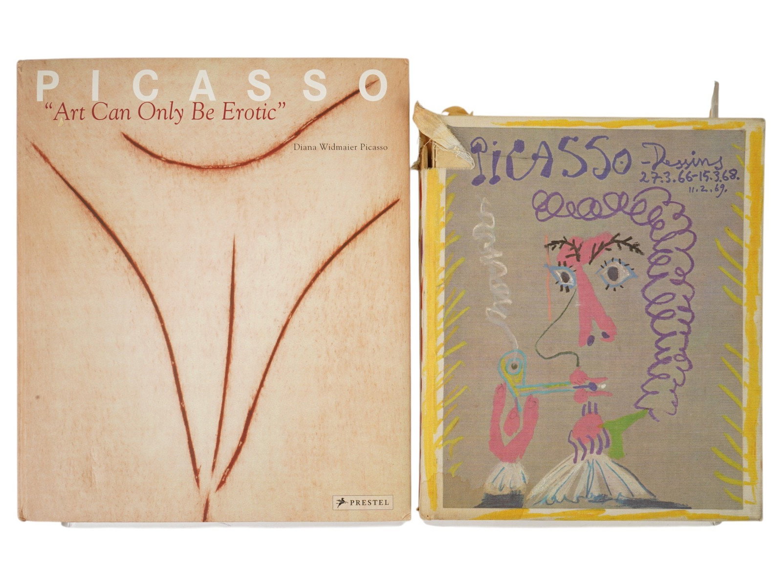 VINTAGE ART BOOKS PABLO PICASSO ART CAN ONLY BE EROTIC: Two vintage art book editions devoted to Pablo Picasso highlighting distinct aspects of the masters later oeuvre. Picasso, Art Can Only Be Erotic, 2005, written by Diana Widmaier Picasso and published
