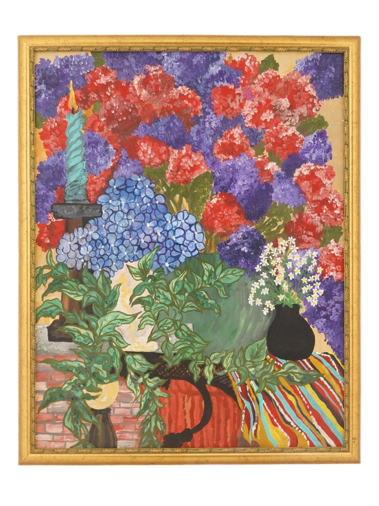 VINTAGE FLORAL STILL LIFE OIL PAINTING FRAMED: Oil on canvas painting. Still life with blooming lilac bushes. Ca. mid to late 20th century. Unsigned. Framed. Collectible Fine Art And Wall Decor. THIS LOT IS ELIGIBLE FOR A 30-DAY UNCONDITIO