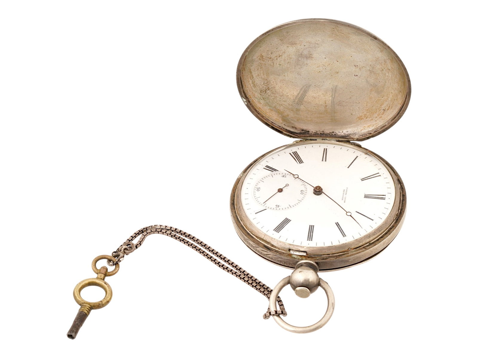 AMERICAN TOBIAS LYON ENGRAVED POCKET WATCH: An American Tobias Lyon New York pocket watch. A white dial with black Roman numeral hour markers and a subsidiary seconds dial at the 6 oclock position. Marked Tobias Lyon New York upper. It has an e