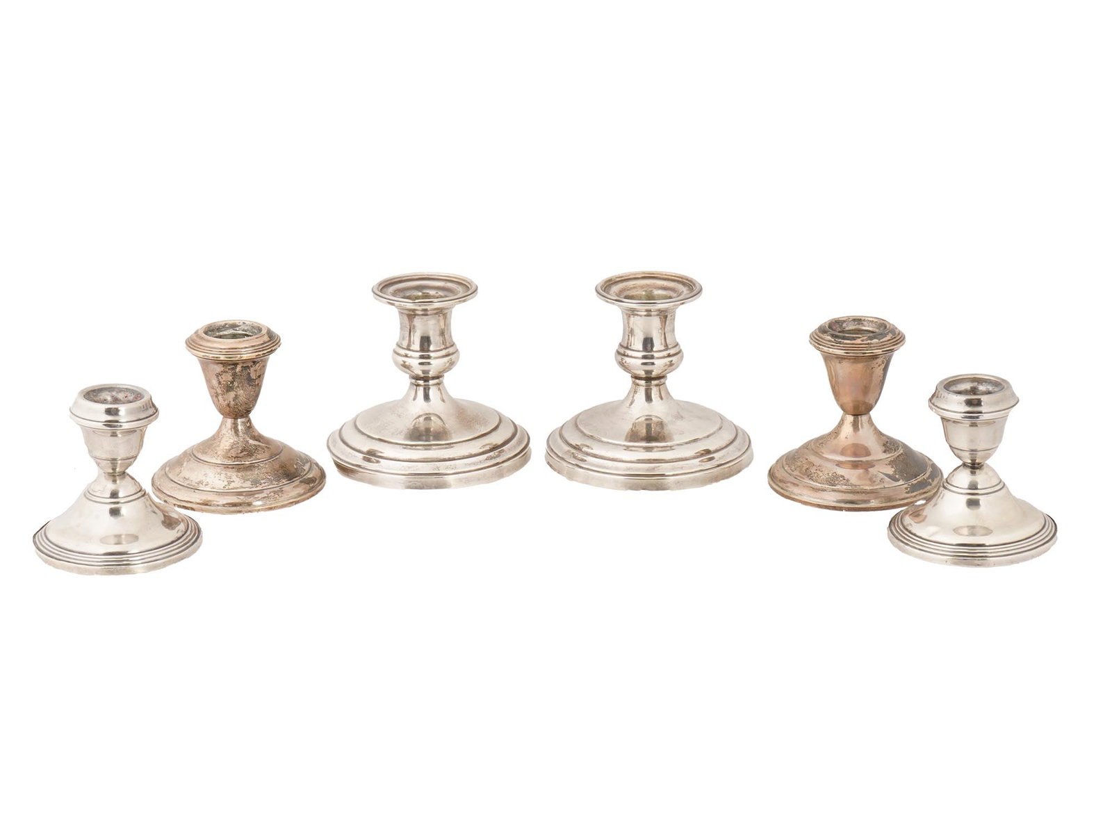 COLLECTION OF ASSORTED SILVER WEIGHTED CANDLE HOLDERS (1 of 8)