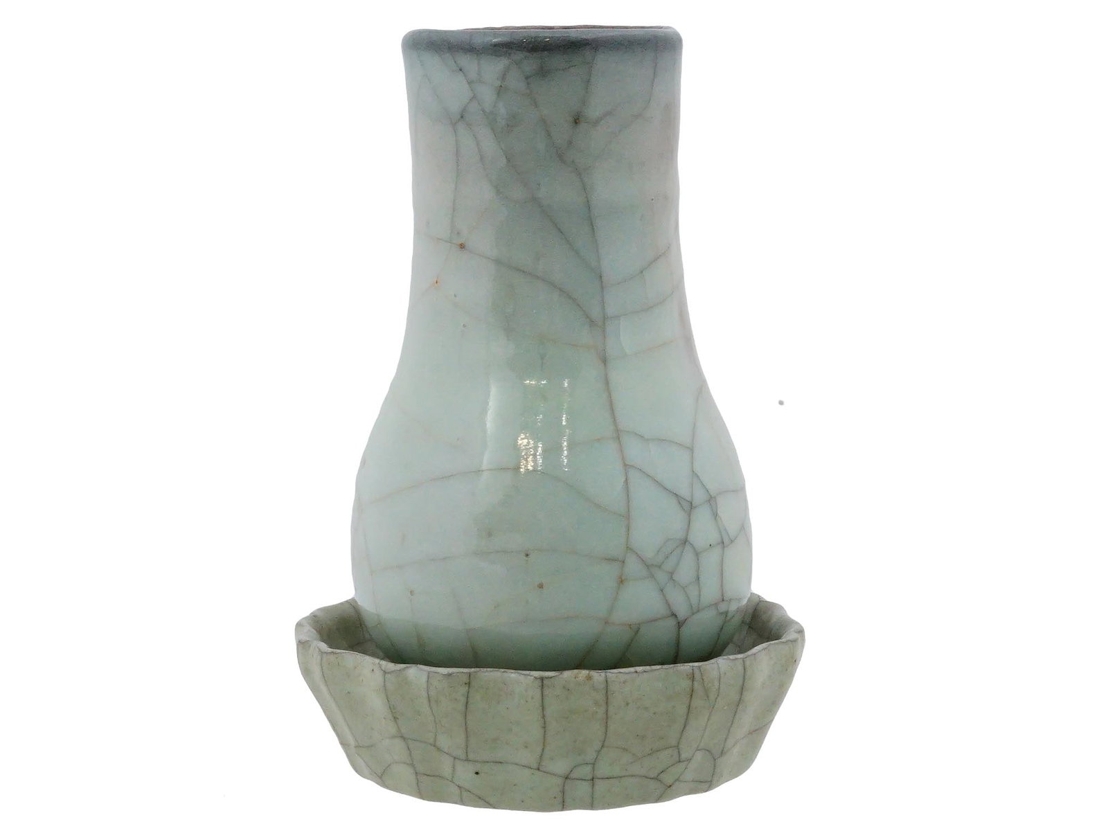 VINTAGE CHINESE CELADON CERAMIC VASE WITH STAND (1 of 11)