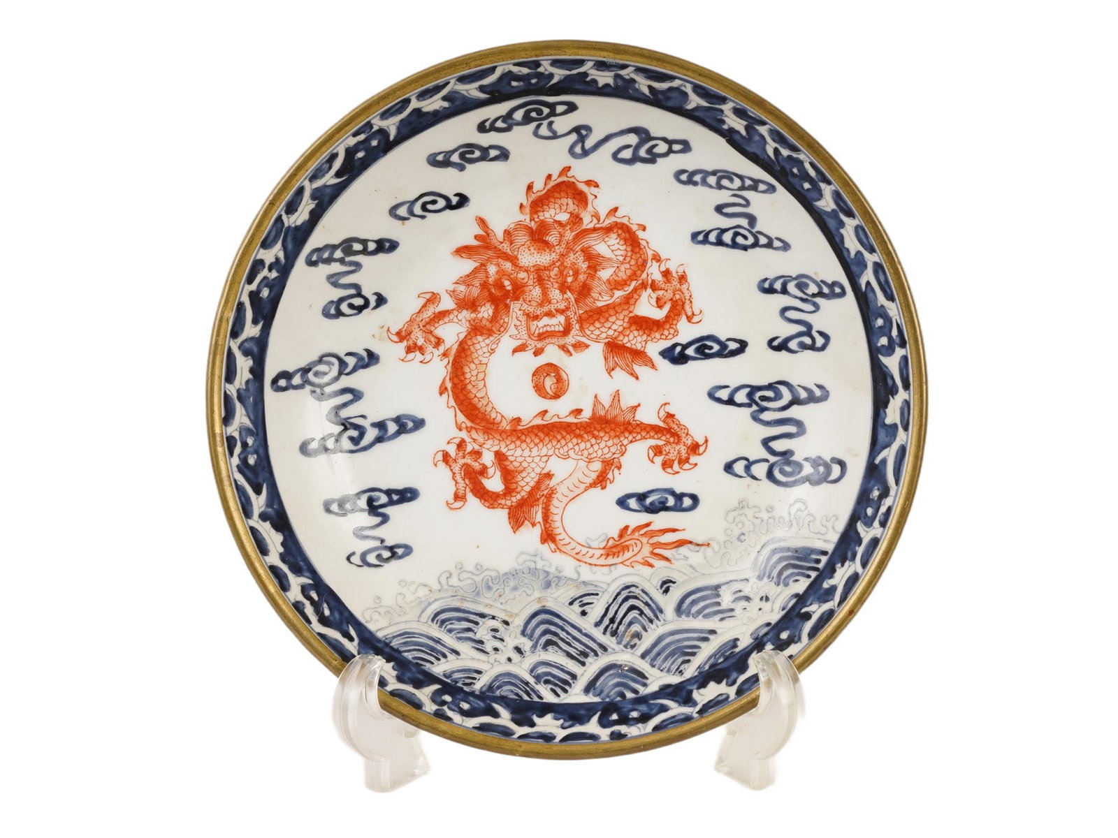 ANTIQUE CHINESE PORCELAIN DECORATIVE DRAGON PLATE (1 of 5)