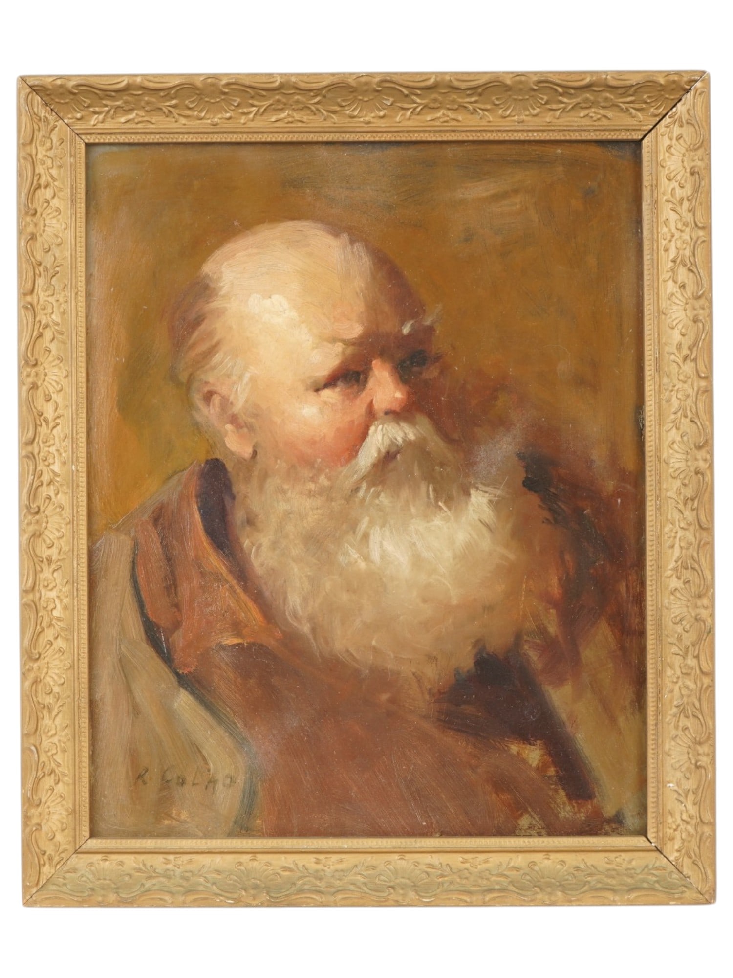 ATTR TO RUDOLPH COLAO AMERICAN MALE PORTRAIT PAINTING: Attributed to Rudolph Colao, American, 1927 to 2014, an oil painting on board depicting a male portrait. While best known for his vibrant floral still lifes, this piece represents a compelling