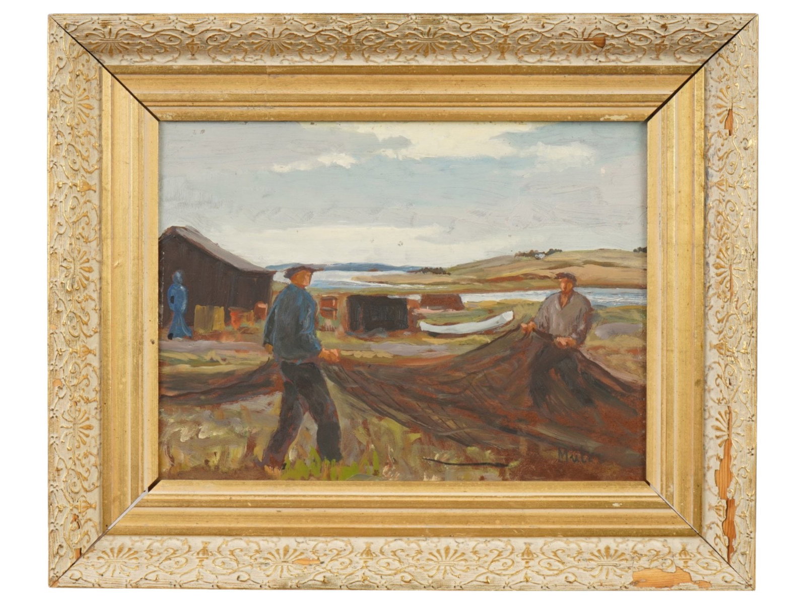 MID CENTURY PAINTING SIGNED MUTER COASTAL SCENE (1 of 4)