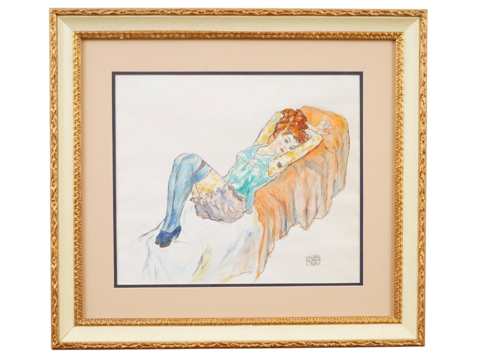 PORTRAIT WATERCOLOR PAINTING SIGNED EGON SCHIELE (1 of 4)