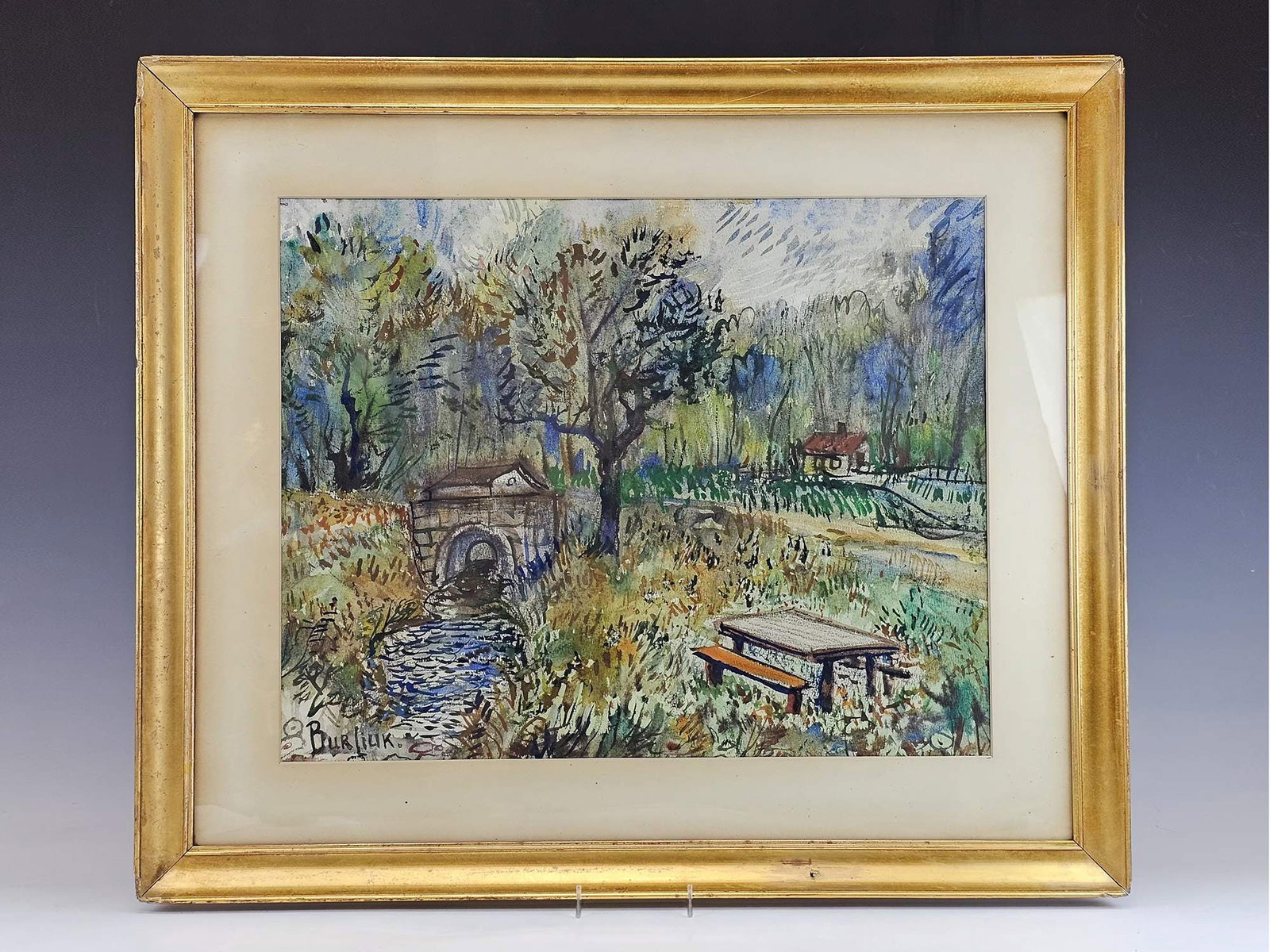 ATTR TO DAVID BURLIUK RUSSIAN WATERCOLOR PAINTING (1 of 5)