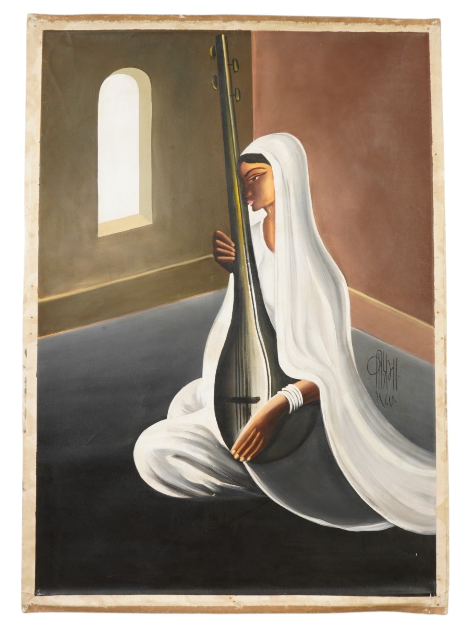 INDIAN PORTRAIT OIL PAINTING SIGNED B PRABHA WITH COA (1 of 5)