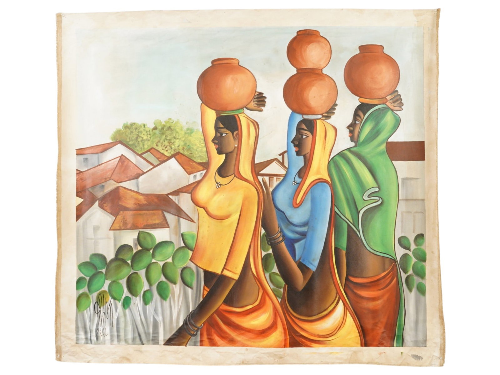 MID CENTURY INDIAN SCHOOL PAINTING SIGNED PRABHA (1 of 5)