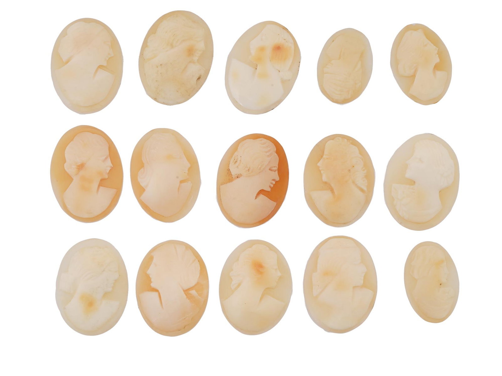 COLLECTION OF 15 CARVED SHELL FEMALE CAMEOS (1 of 3)