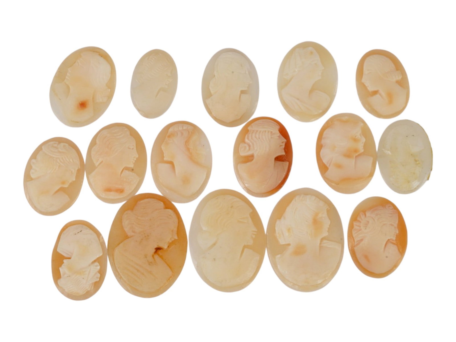 COLLECTION OF CARVED SHELL CAMEOS WITH FEMALE PORTRAITS (1 of 3)