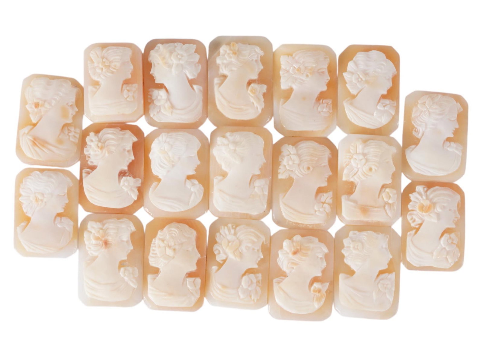 COLLECTION OF CARVED SHELL CAMEOS WITH FEMALE PORTRAITS (1 of 3)