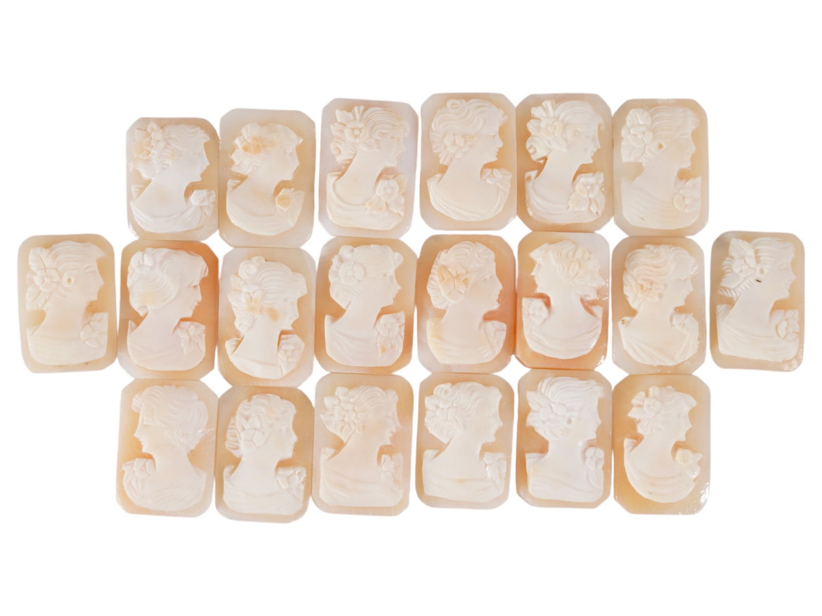 COLLECTION OF CARVED SHELL CAMEOS WITH FEMALE PORTRAITS (1 of 3)