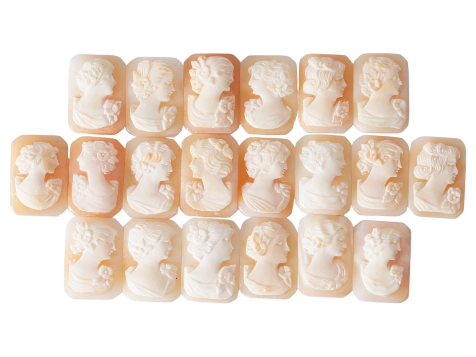 COLLECTION OF CARVED SHELL CAMEOS WITH FEMALE PORTRAITS (1 of 3)