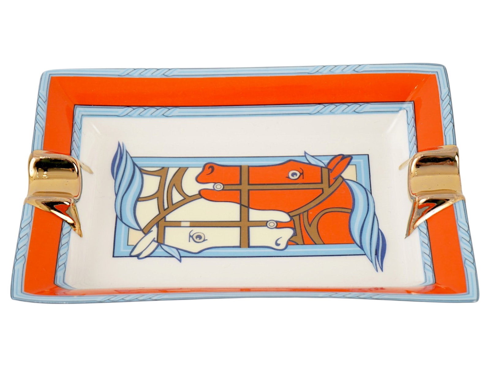 FRENCH HERMES PORCELAIN ASHTRAY QUADRIGE HORSE PRINT (1 of 7)