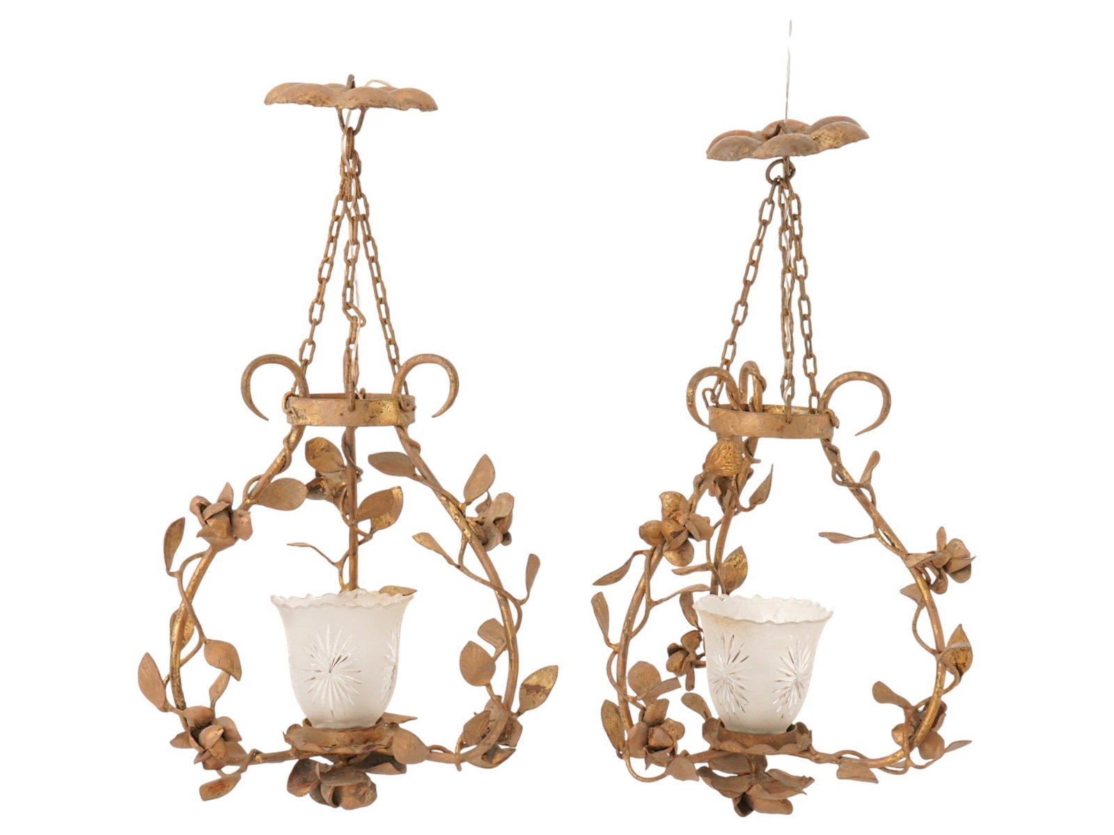 PAIR OF 1920S ART DECO CHANDELIERS W CUT GLASS SHADES (1 of 10)