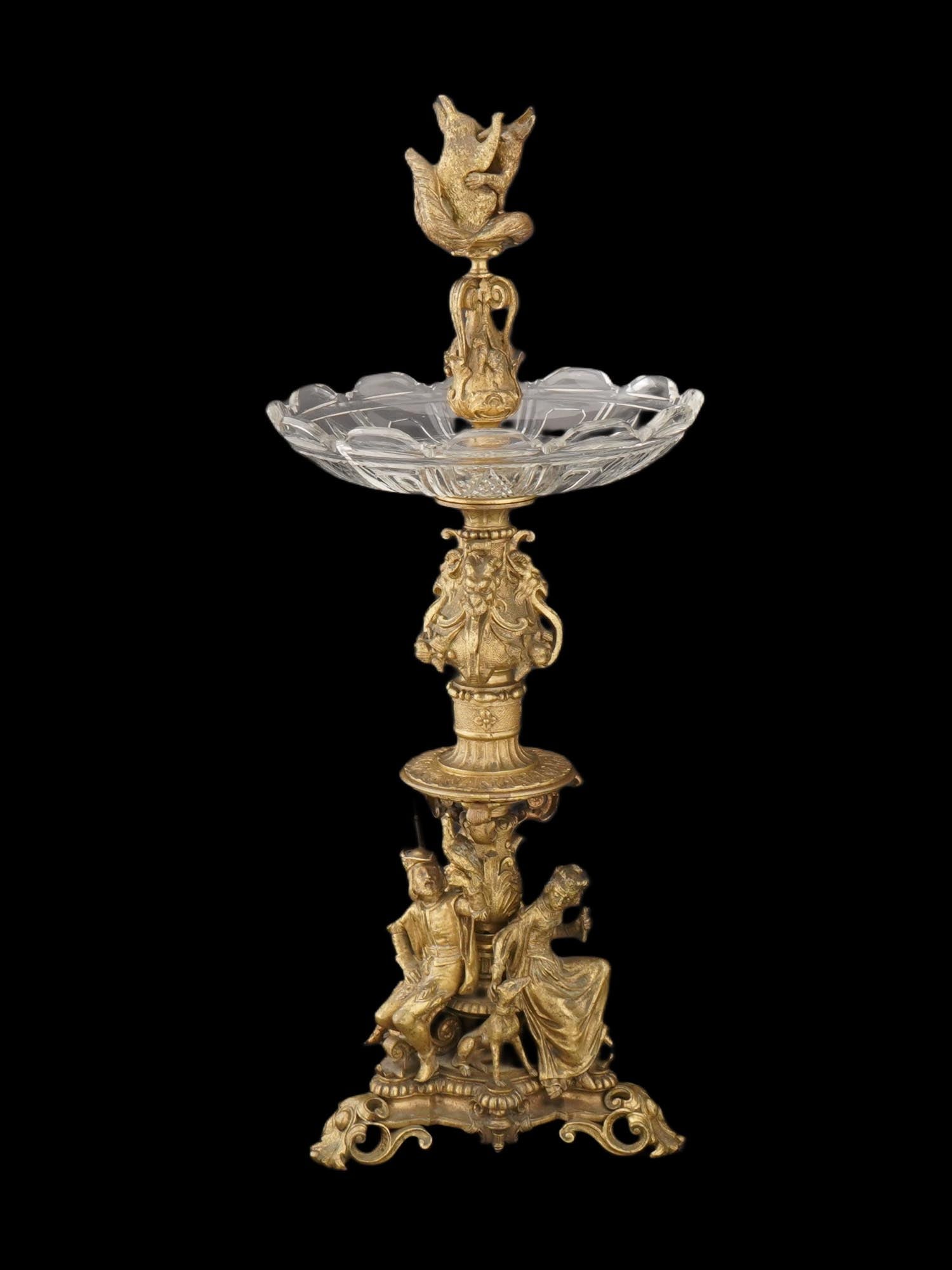 ANTIQUE BRONZE AND CRYSTAL CENTERPIECE W SQUIRRELS (1 of 10)