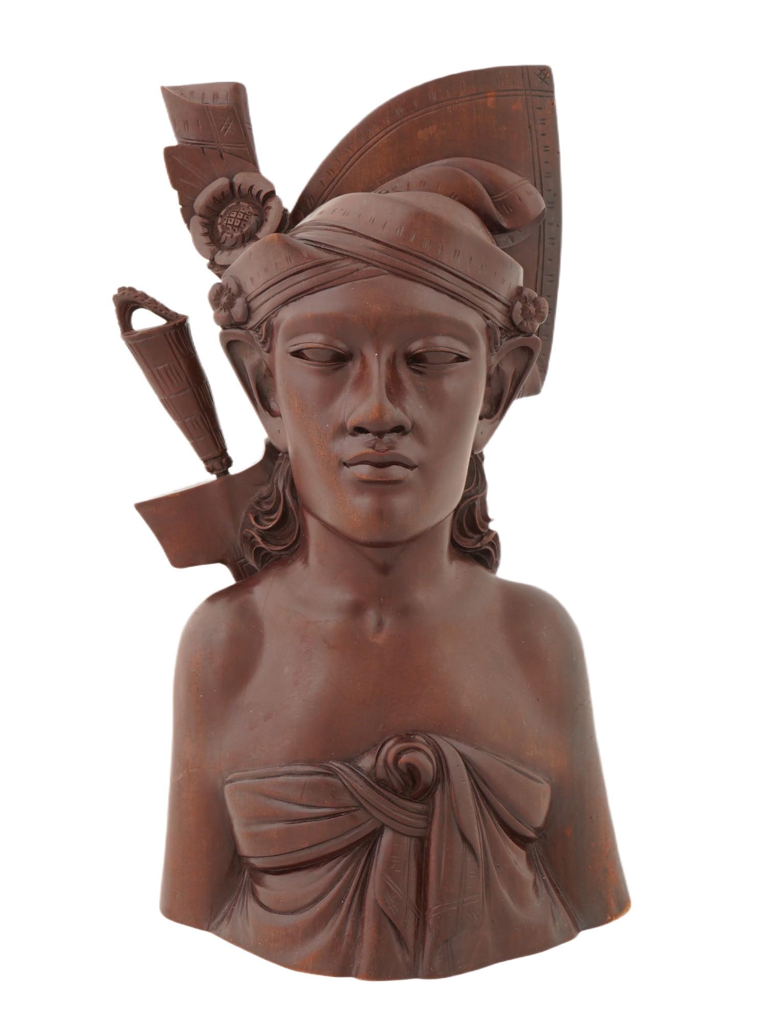 VTG INDONESIAN BALINESE CARVED WOODEN BUST SCULPTURE (1 of 7)