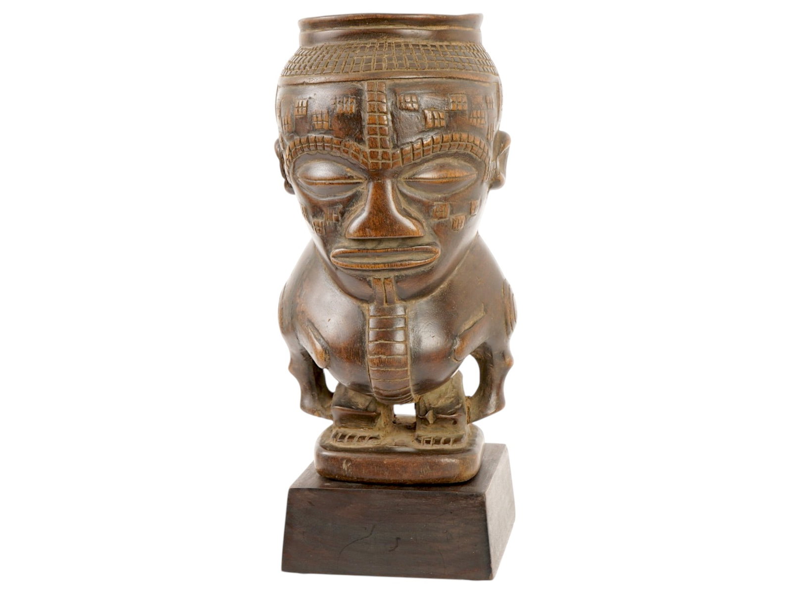 AFRICAN HAND CARVED WOODEN KUBA CEREMONIAL CUP (1 of 8)