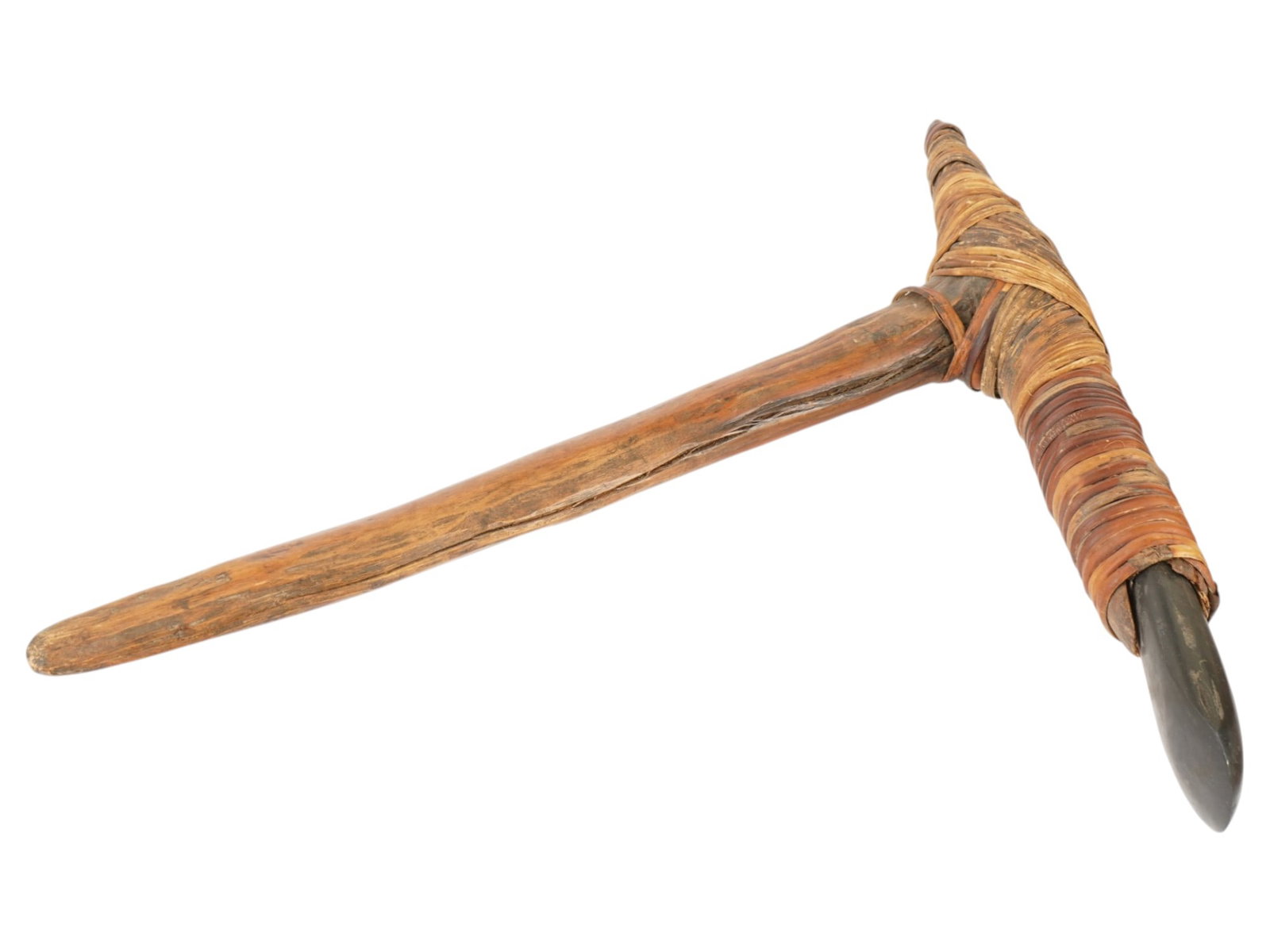 19TH CEN NEW GUINEA CARVED STONE AND WOOD ADZE AXE (1 of 7)
