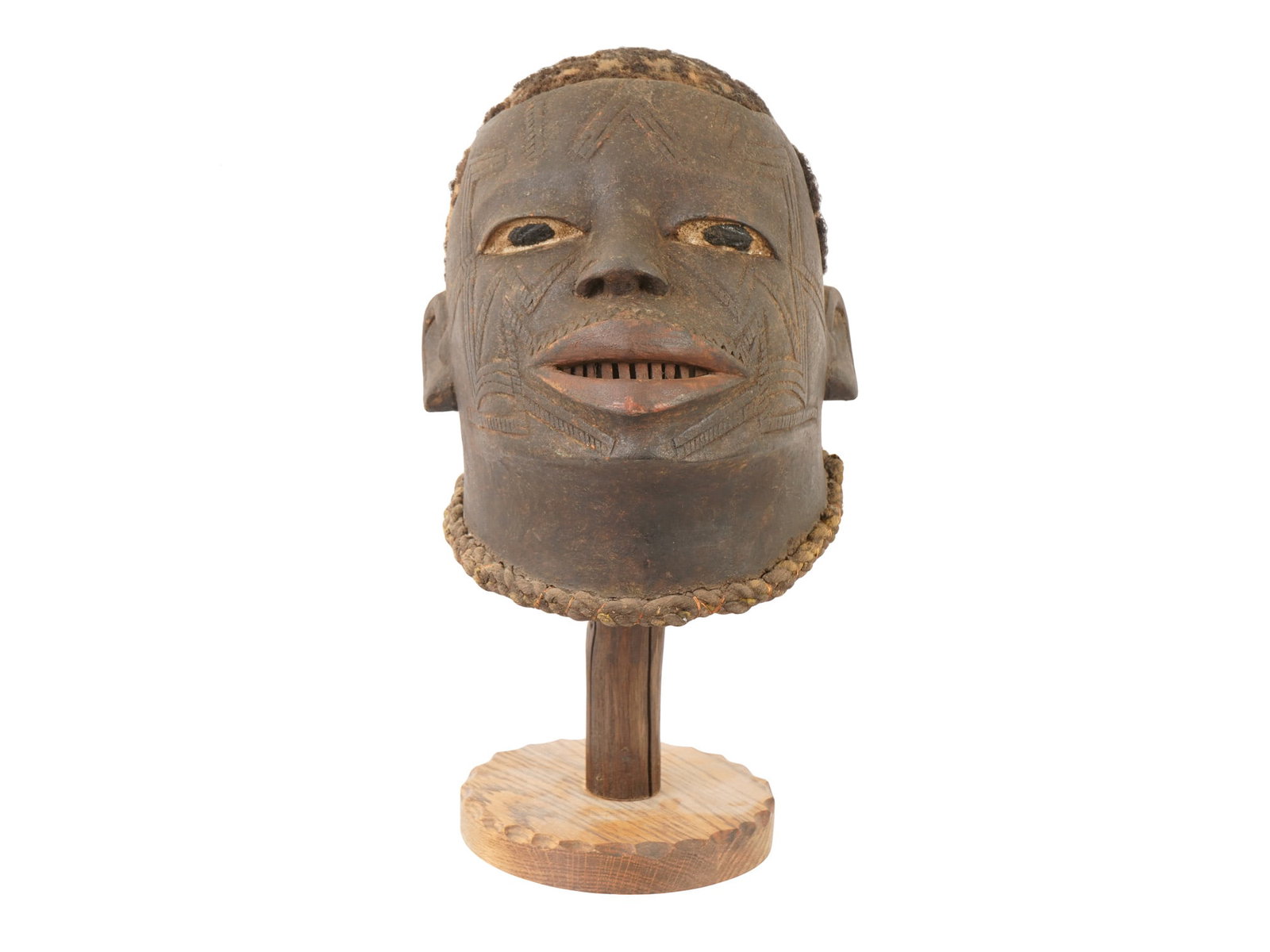 EARLY 20TH C AFRICAN MAKONDE HELMET MASK W REAL HAIR (1 of 9)