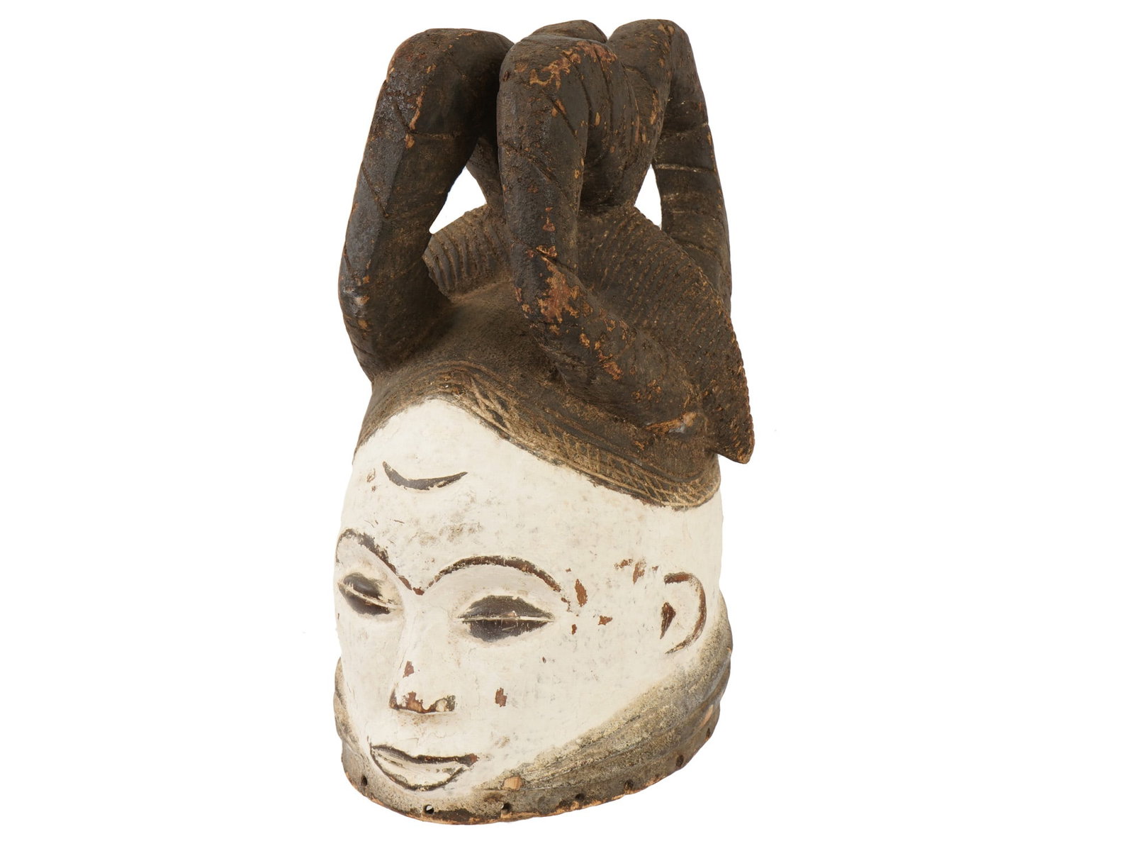 AFRICAN CARVED WOODEN PUNU HELMET MASK FROM GABON (1 of 9)