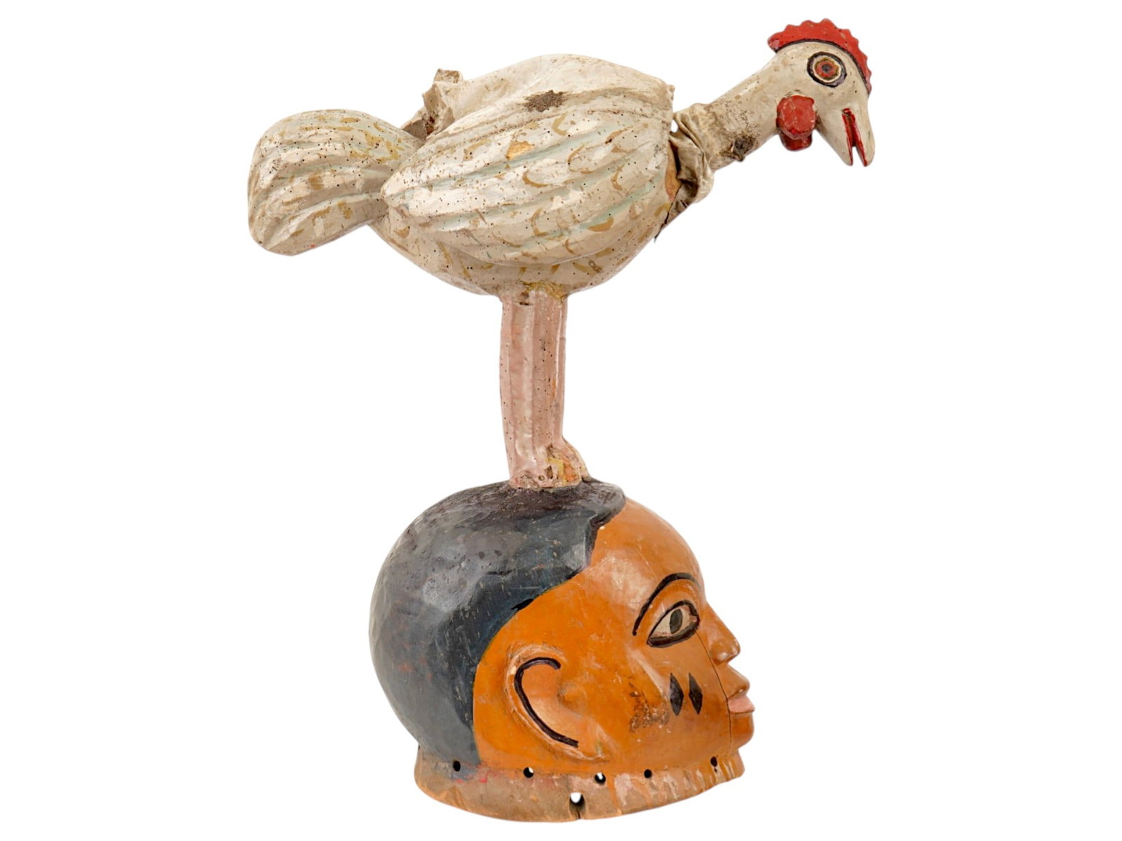 AFRICAN YORUBA CARVED WOOD HELMET MASK W ROOSTER (1 of 11)