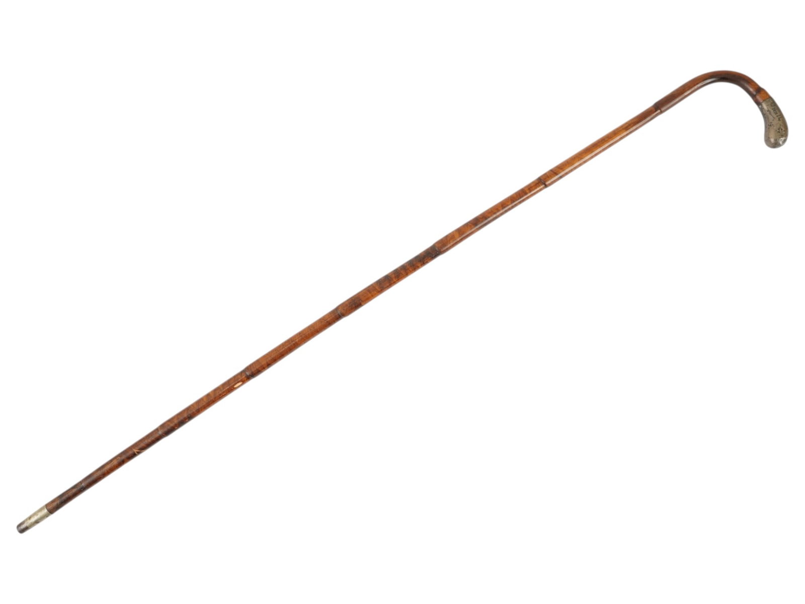 VINTAGE BENT BAMBOO SILVER MOUNTED WALKING CANE (1 of 6)