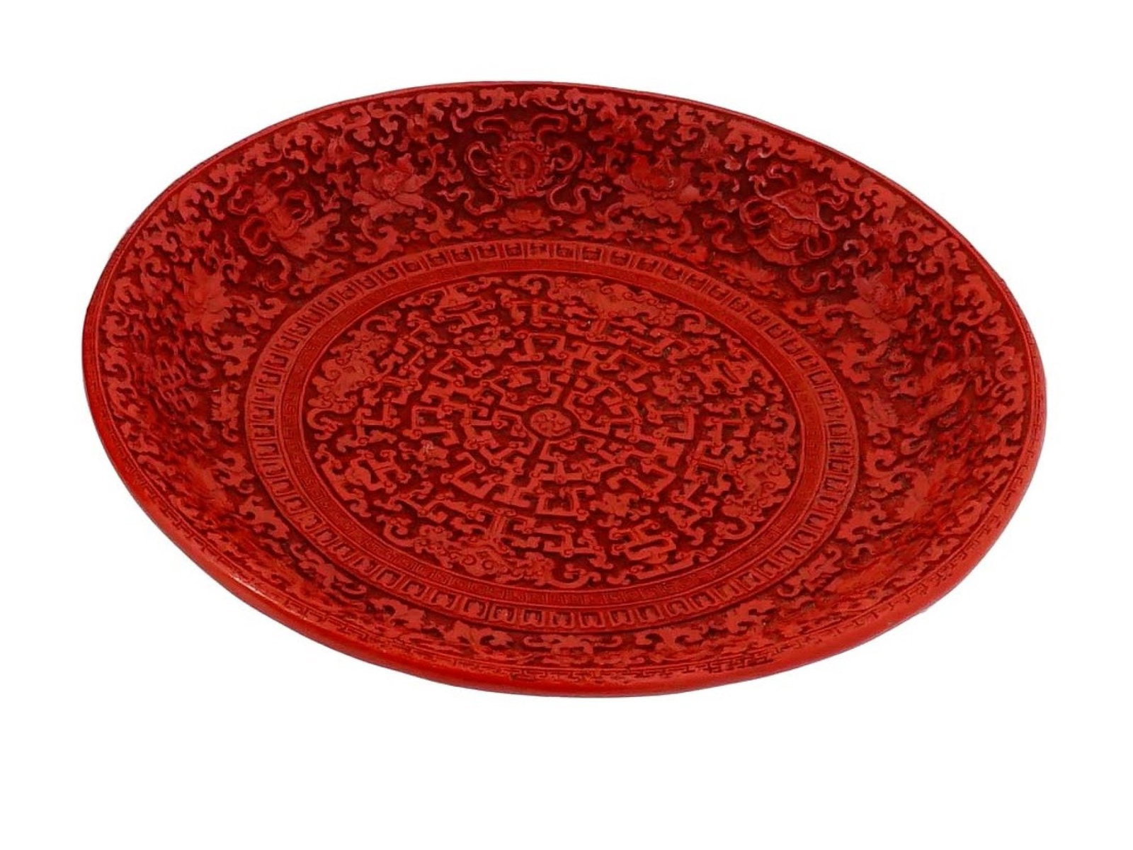 CHINESE CARVED CINNABAR LACQUER SHOU CHARGER (1 of 6)