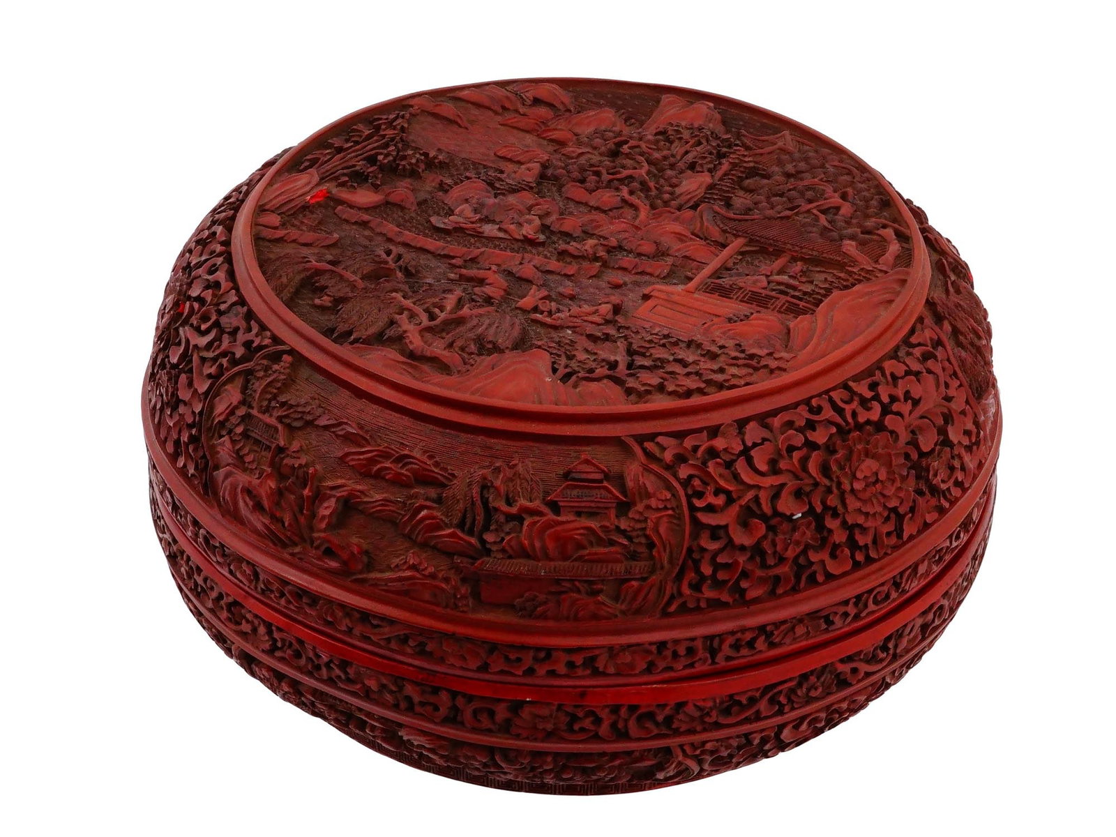 CHINESE CARVED RED CINNABAR LACQUER COVERED BOX (1 of 10)