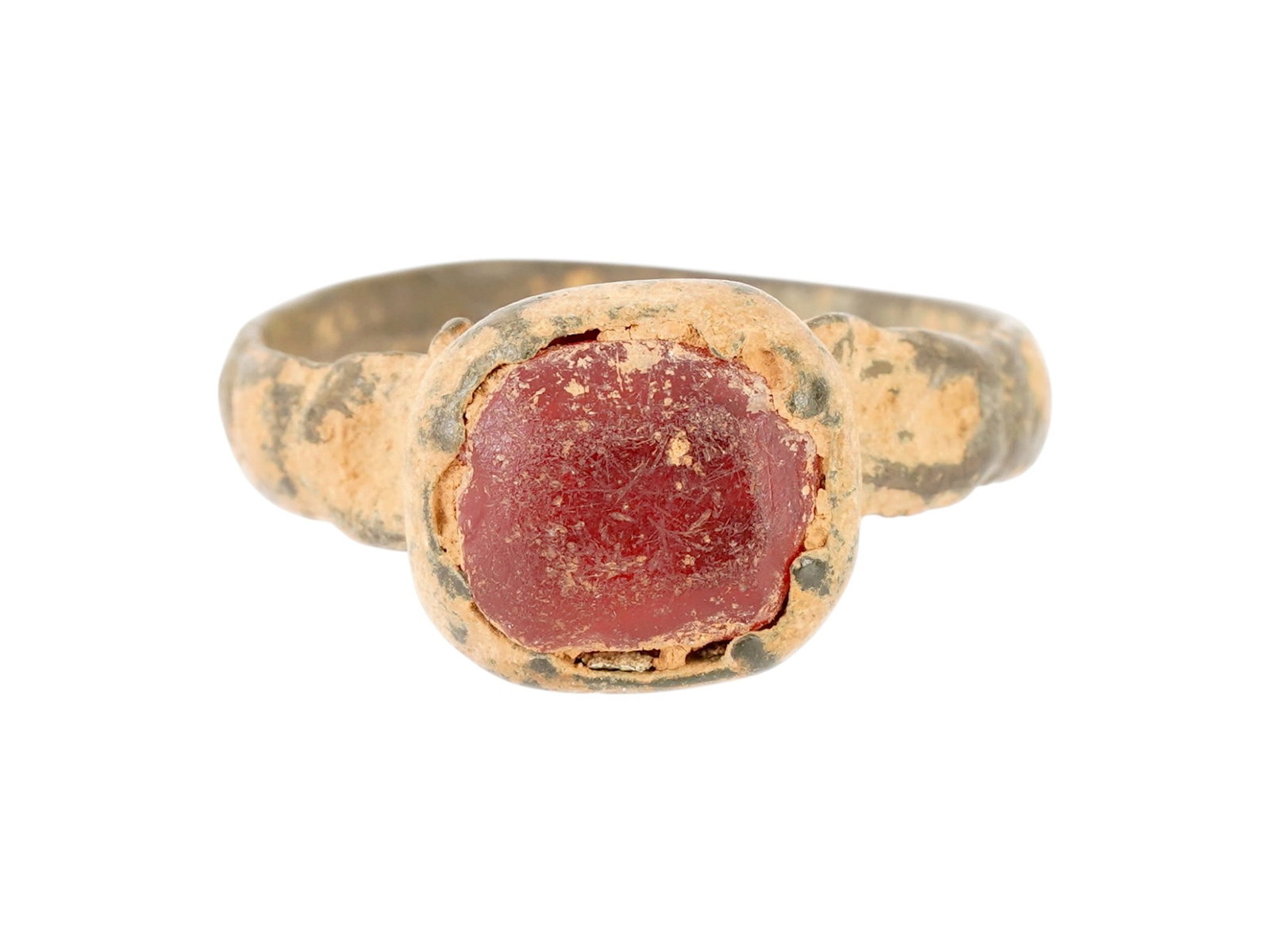 ANCIENT ROMAN BRONZE RING GLASS INTAGLIO 100 TO 300 AD (1 of 6)