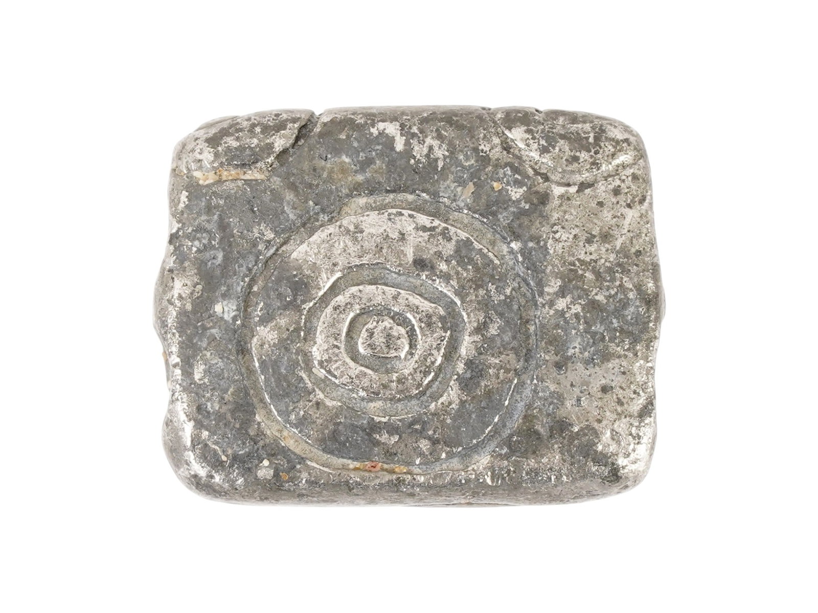 ANCIENT NEAR EASTERN SILVER ENGRAVED BEAD: An ancient Near Eastern silver engraved bead, dating from the 2nd to 1st millennium BC, decorated with a cosmological or universe motif reflecting early symbolic interpretations of the natural and cel