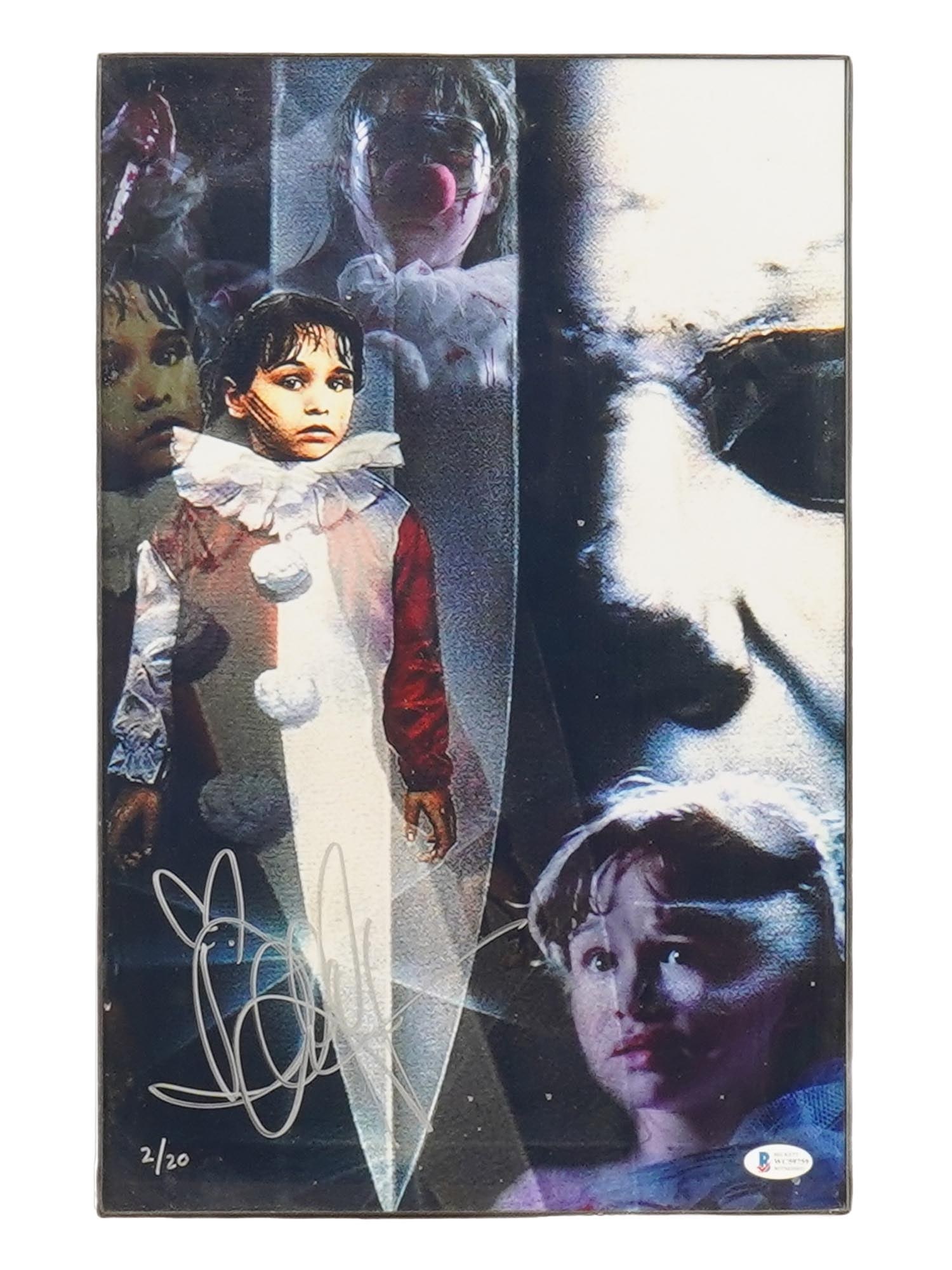 DANIELLE HARRIS PHOTO JAMIE LLOYD HALLOWEEN 5 SIGNED: An autographed photo of Danielle Harris as Jamie Lloyd from Halloween 5 The Revenge of Michael Myers, 1989, authenticated by Beckett. The signature is inscribed 2 of 20, indicating it is part of a