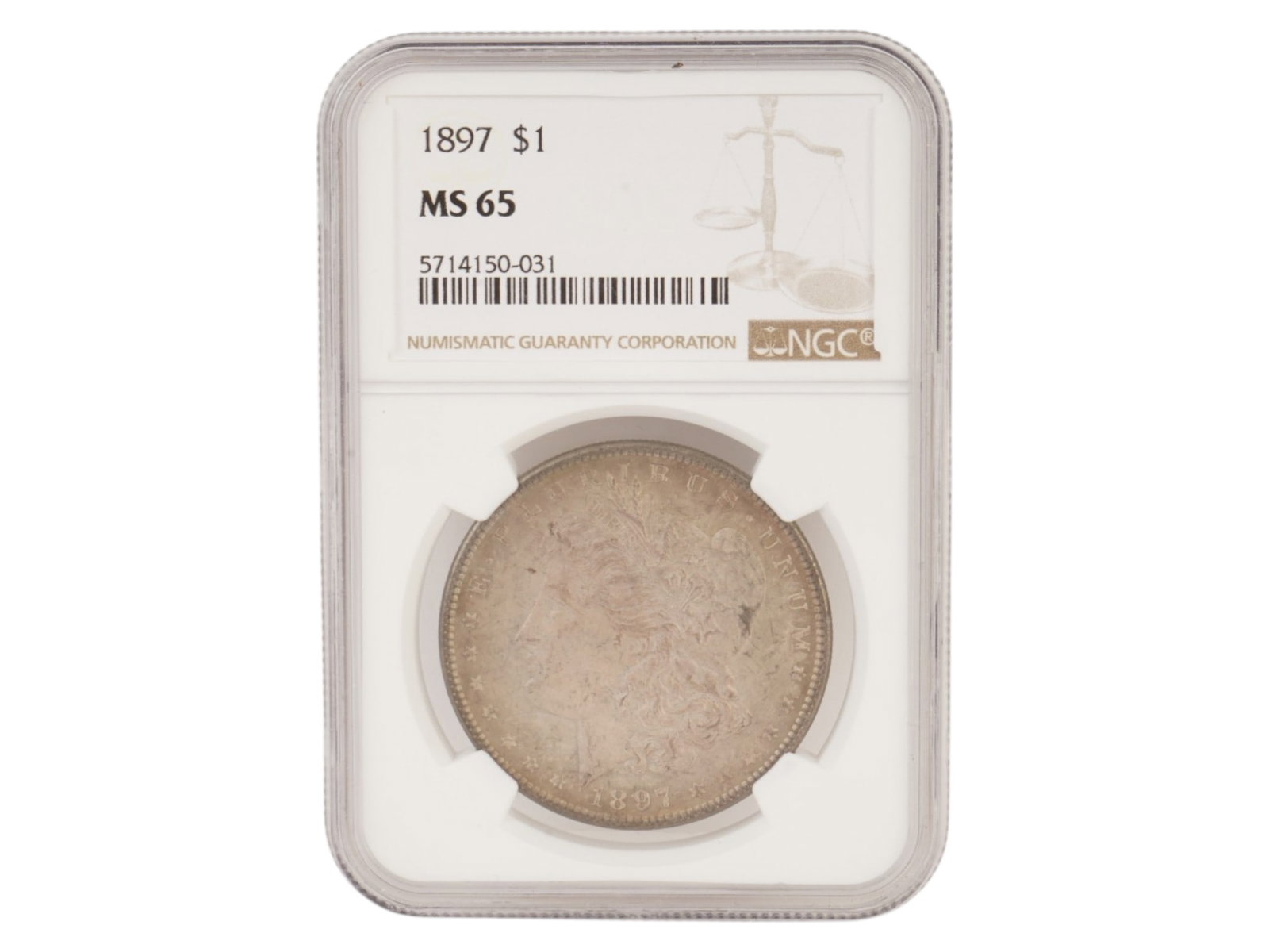 ANTIQUE 1897 AMERICAN GRADED MORGAN SILVER DOLLAR (1 of 4)