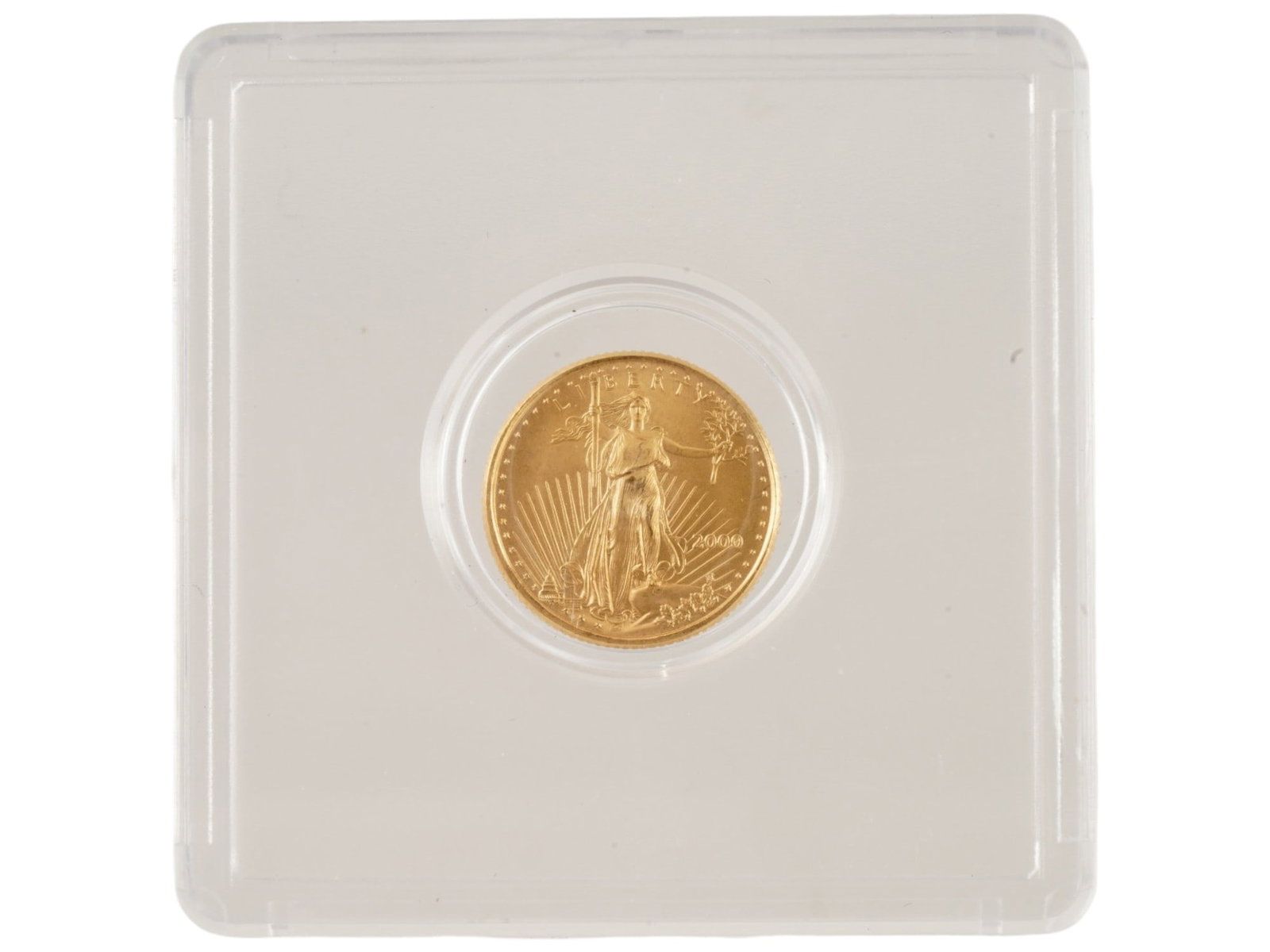 2000 AMERICAN GOLD EAGLE BULLION 5 DOLLAR COIN: A 2000 American Gold Eagle bullion 5 dollar coin. The iconic image of Lady Liberty was originally created by Augustus Saint-Gaudens in 1907. She is shown holding a torch in her right hand and an olive