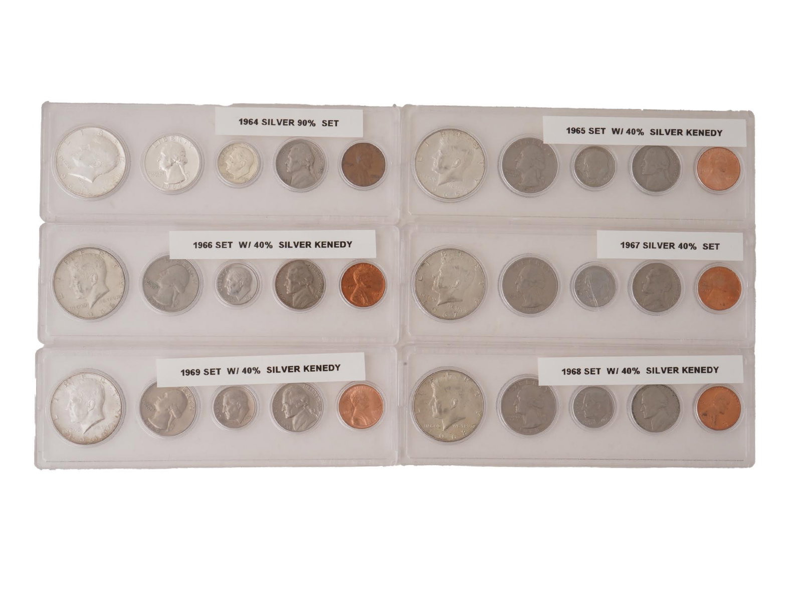 GROUP OF FIVE SILVER COIN SETS 1964 AND 1969 (1 of 3)