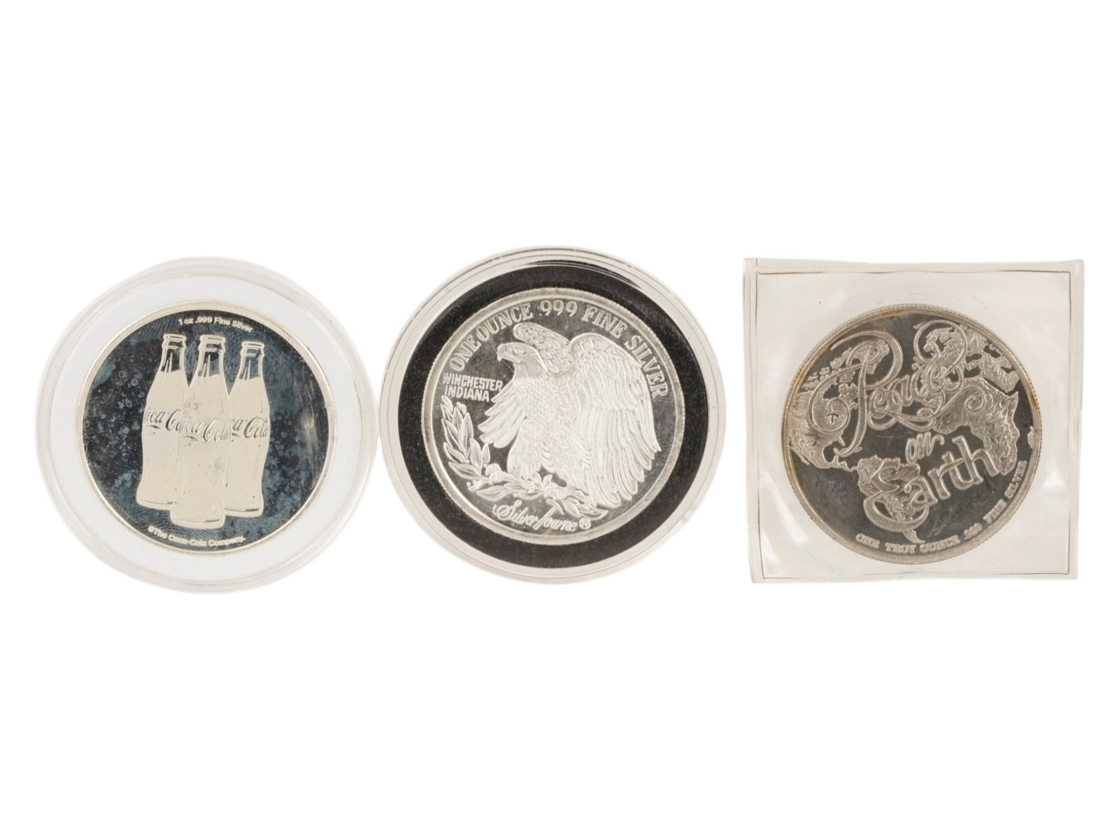 THREE VINTAGE ASSORTED 1 OZ .999 FINE SILVER ROUNDS (1 of 8)