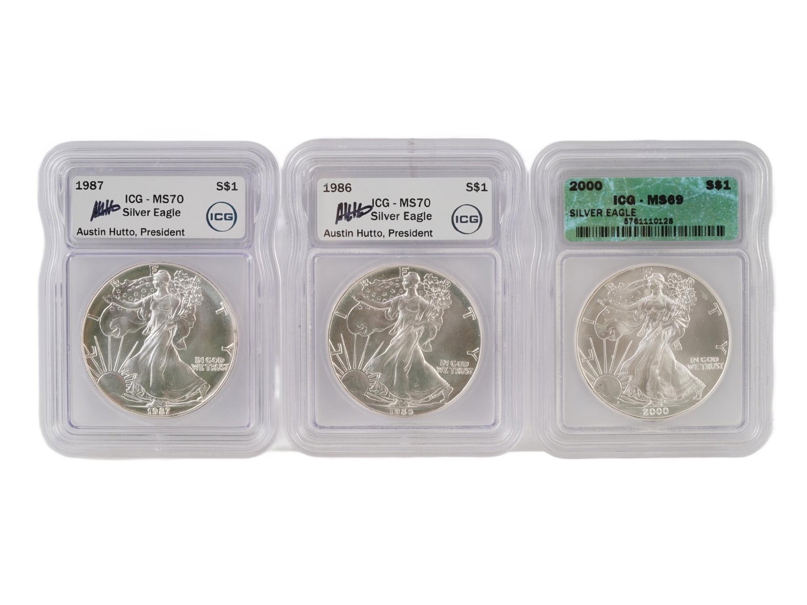 LOT ONE DOLLAR AMERICAN SILVER EAGLE COINS GRADED BY ICG (1 of 3)