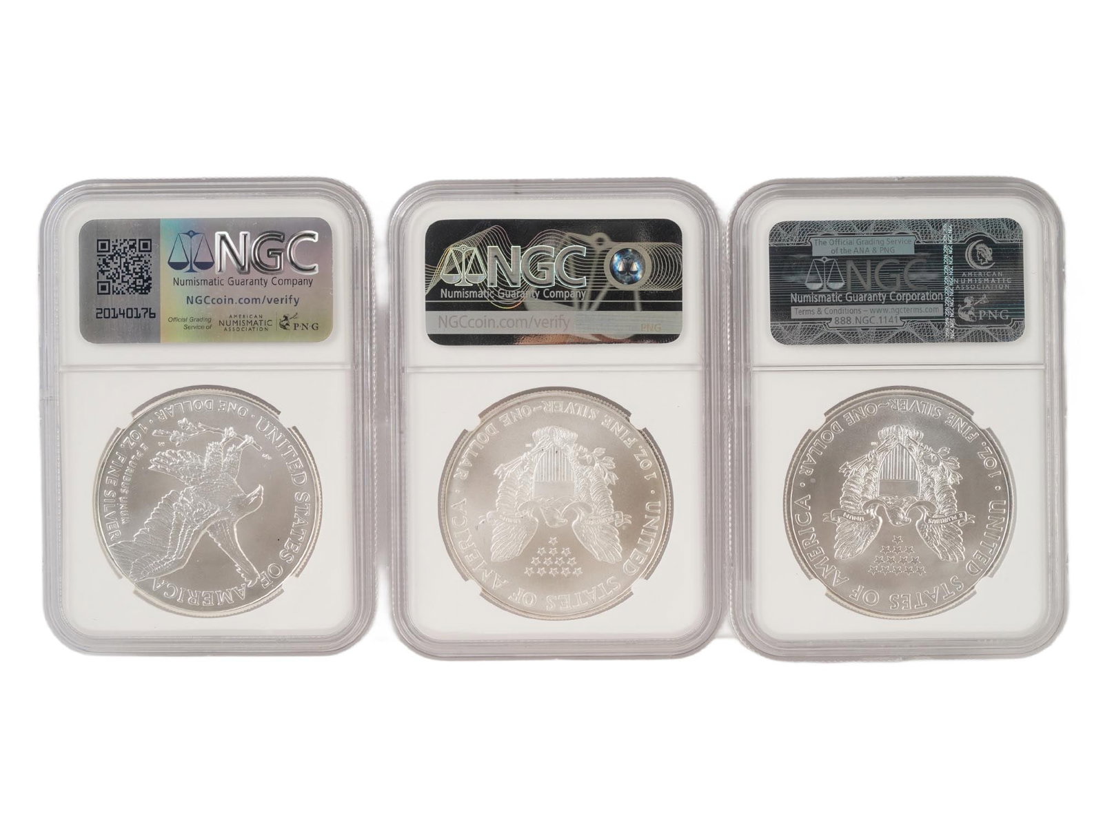 LOT ONE DOLLAR AMERICAN SILVER EAGLE COINS GRADED BY NGC (1 of 3)