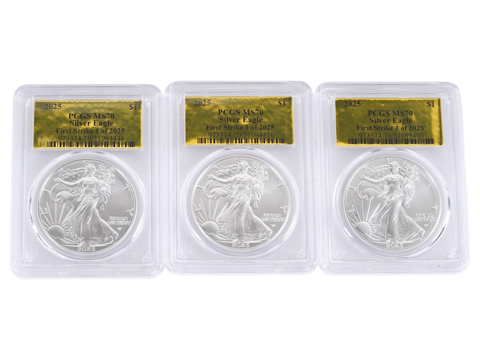2025 AMERICAN SILVER EAGLE BULLION COINS GRADED MS 70 (1 of 3)