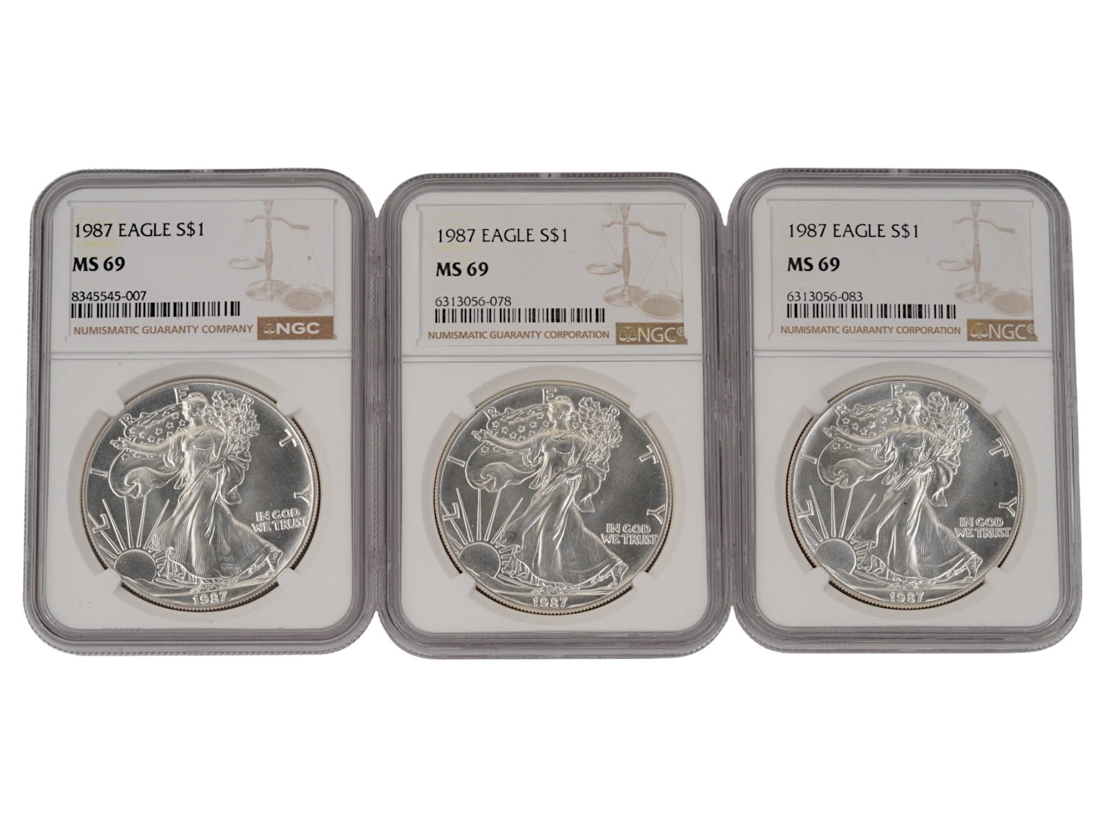 1987 AMERICAN SILVER EAGLE COINS GRADED MS69 BY NGC (1 of 2)