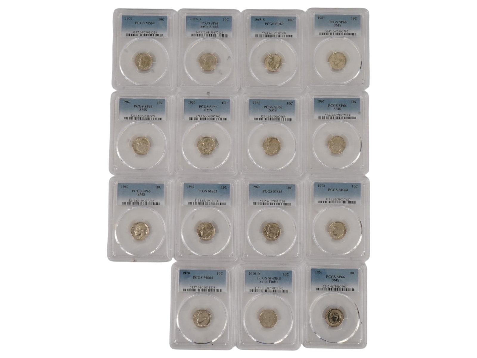 SET OF PCGS CERTIFIED ROOSEVELT DIMES SMS PS GRADED (1 of 10)